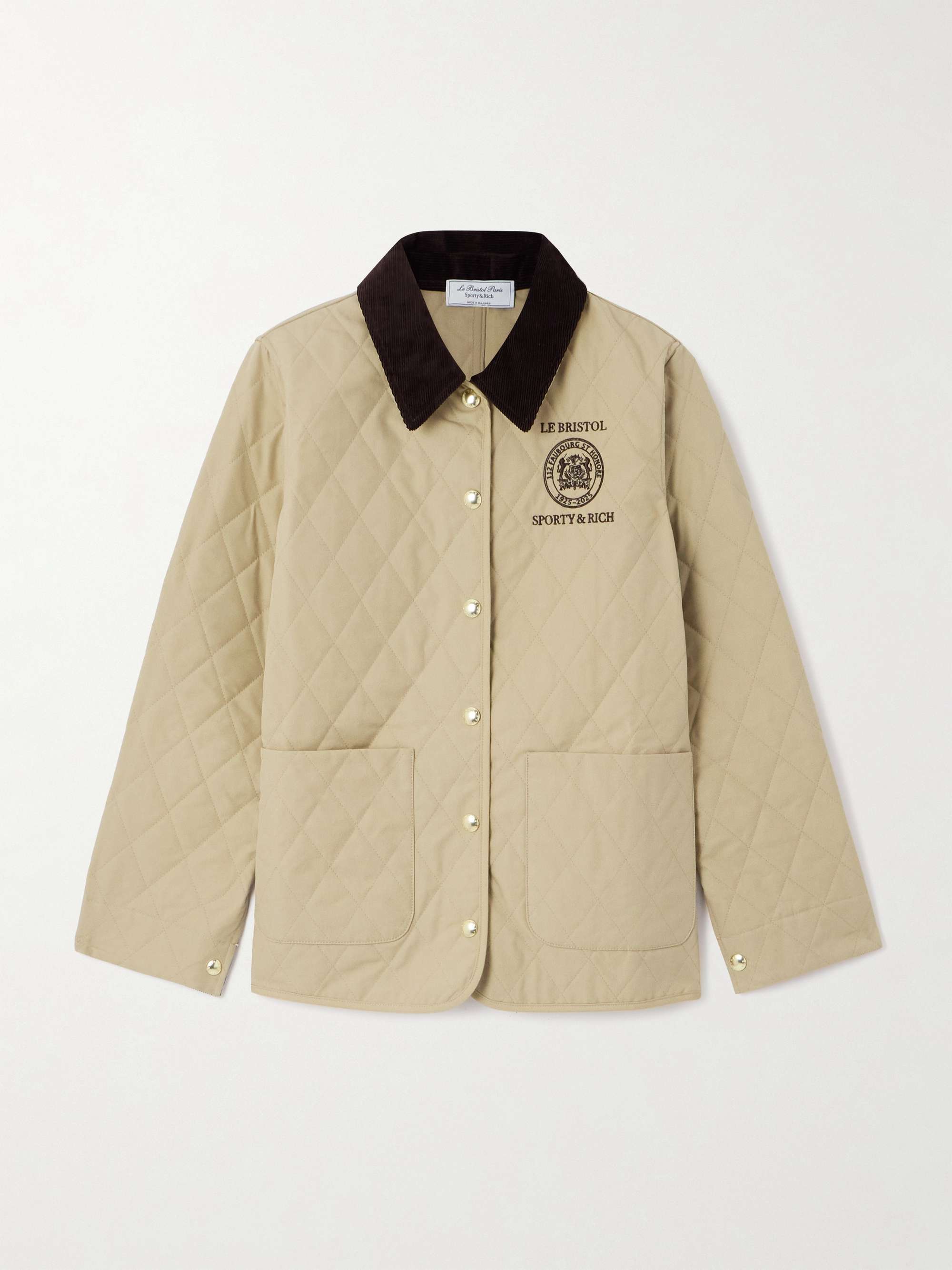 + Le Bristol Paris Crest Seal corduroy-trimmed embroidered quilted cotton-canvas jacket view