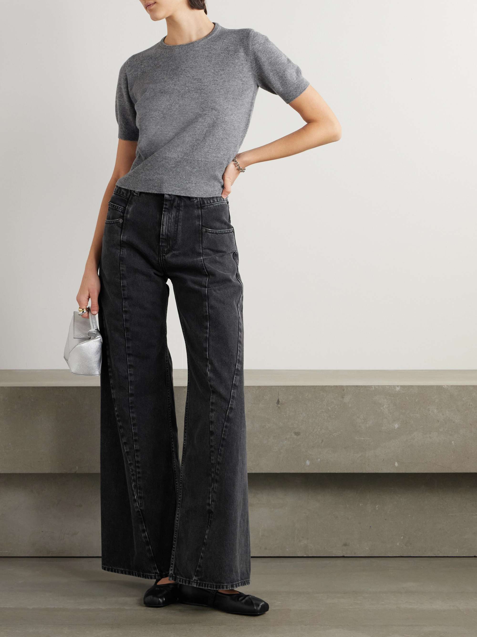 Paneled high-rise wide-leg jeans view