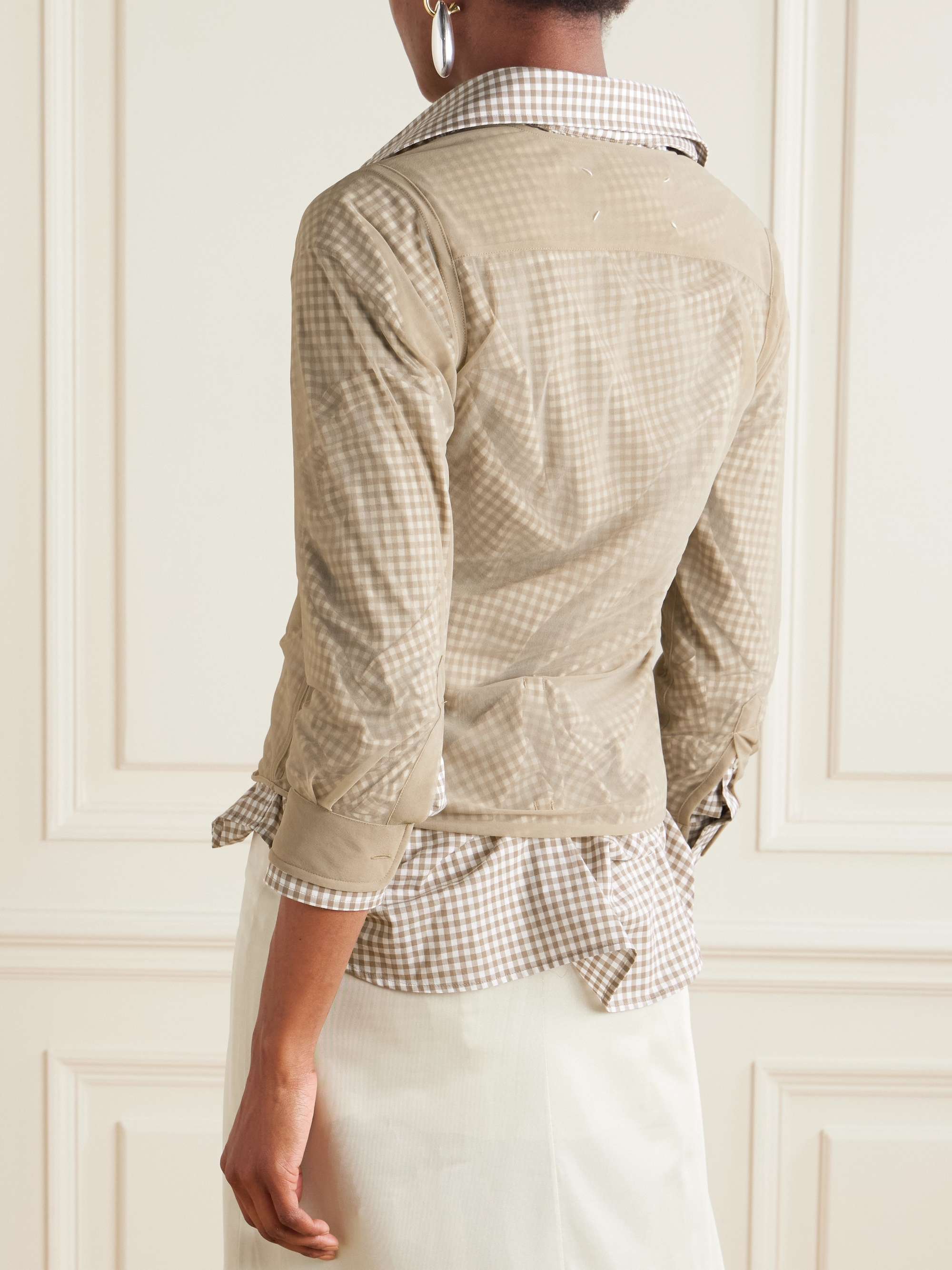 Layered checked cotton-poplin and organza shirt view