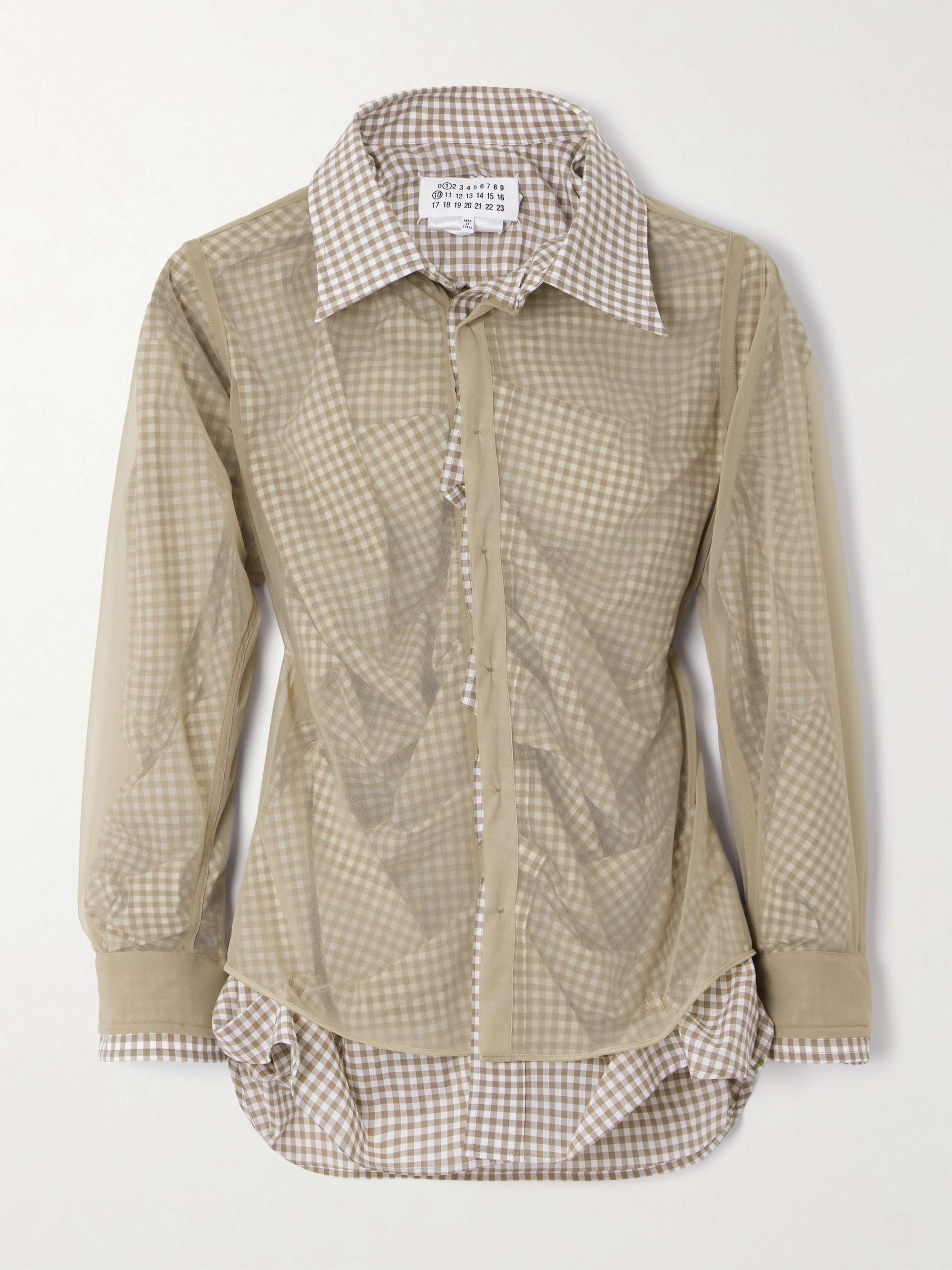 Layered checked cotton-poplin and organza shirt view