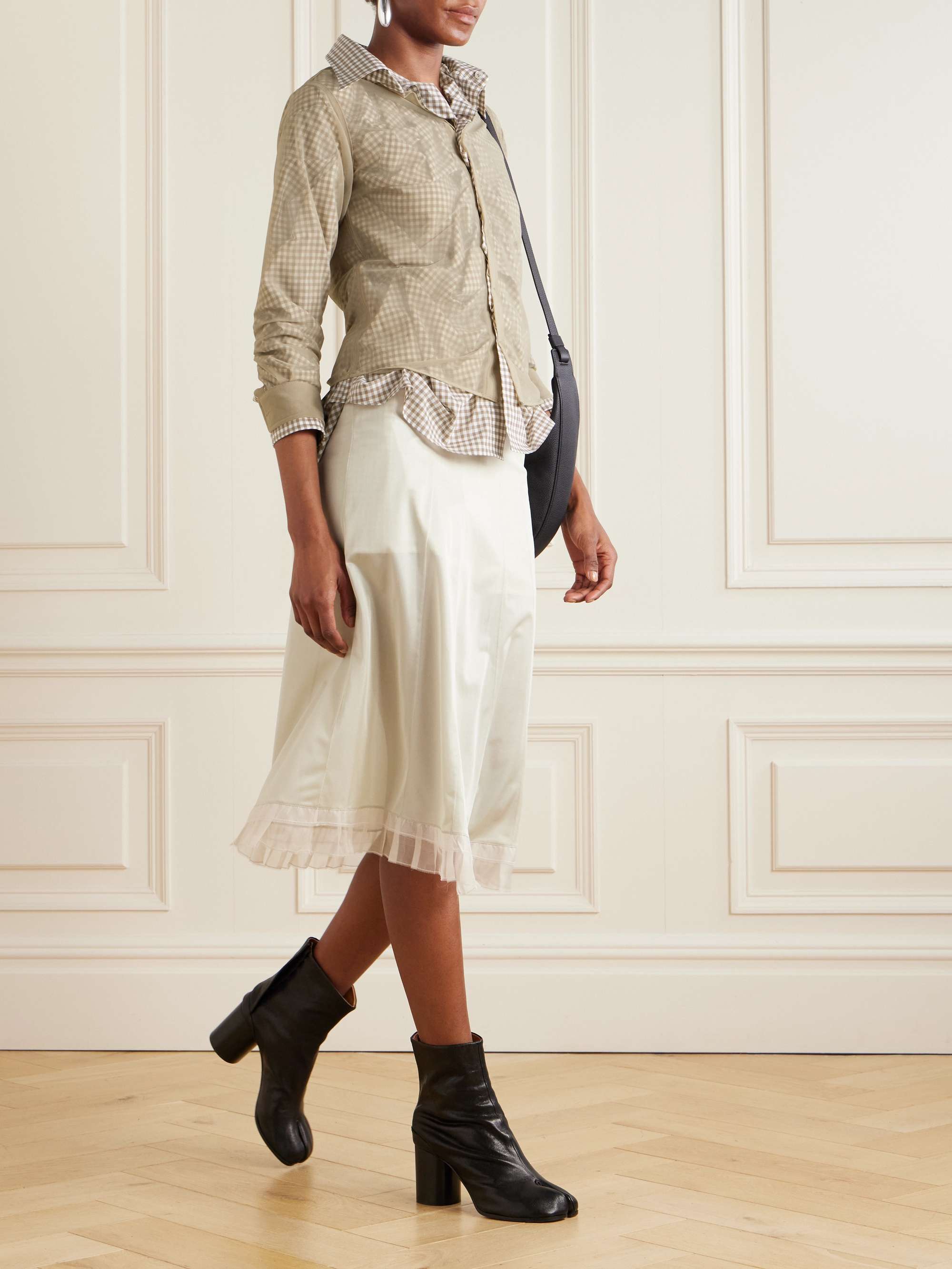 Layered checked cotton-poplin and organza shirt view