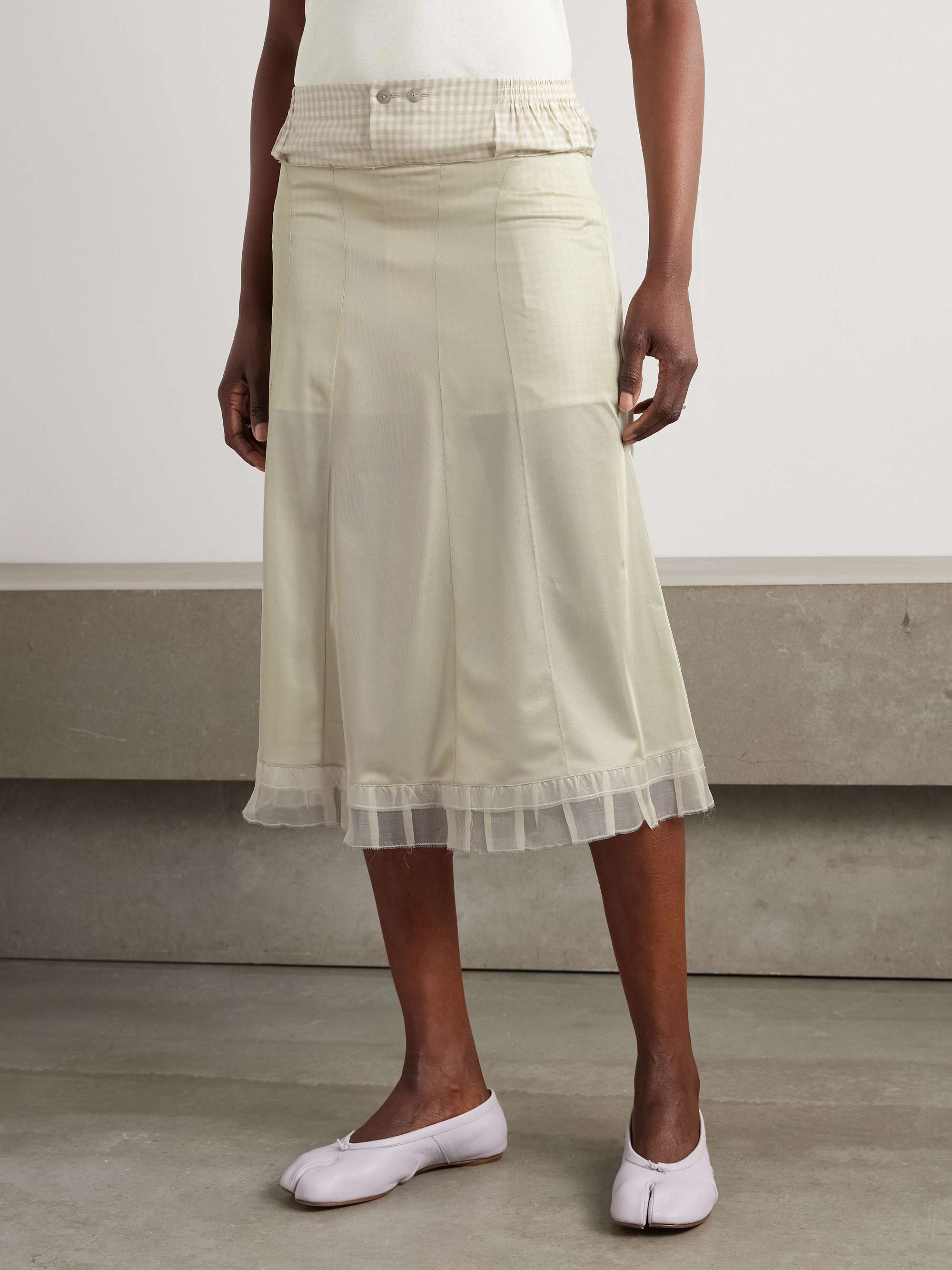 Layered paneled chiffon and checked cotton skirt view