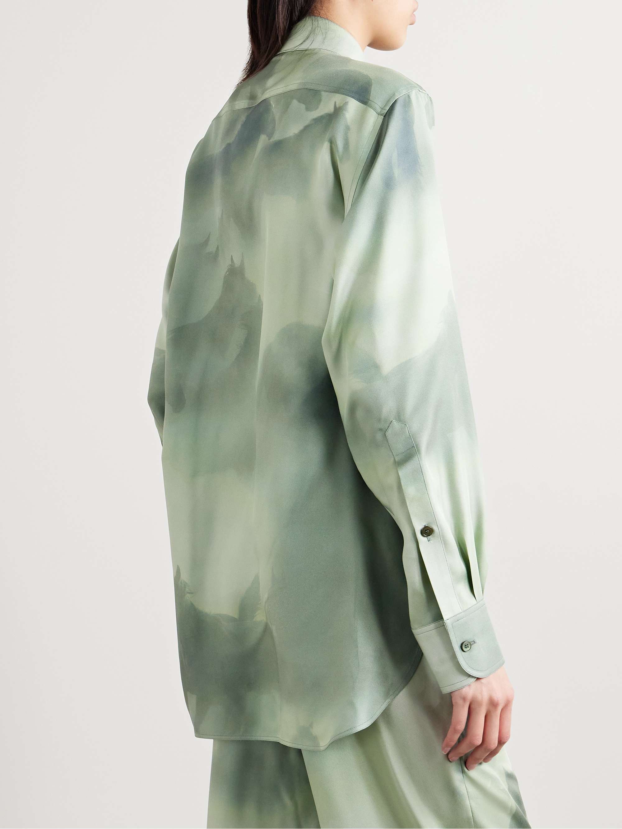 Oversized printed organic silk-twill shirt view