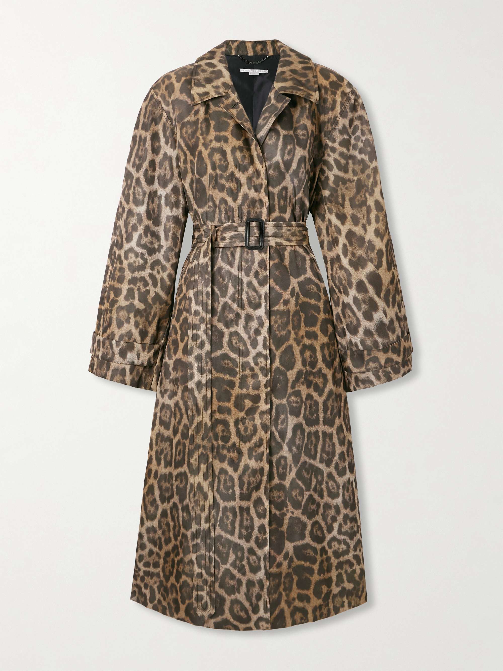 Belted leopard-print recycled-shell trench coat view