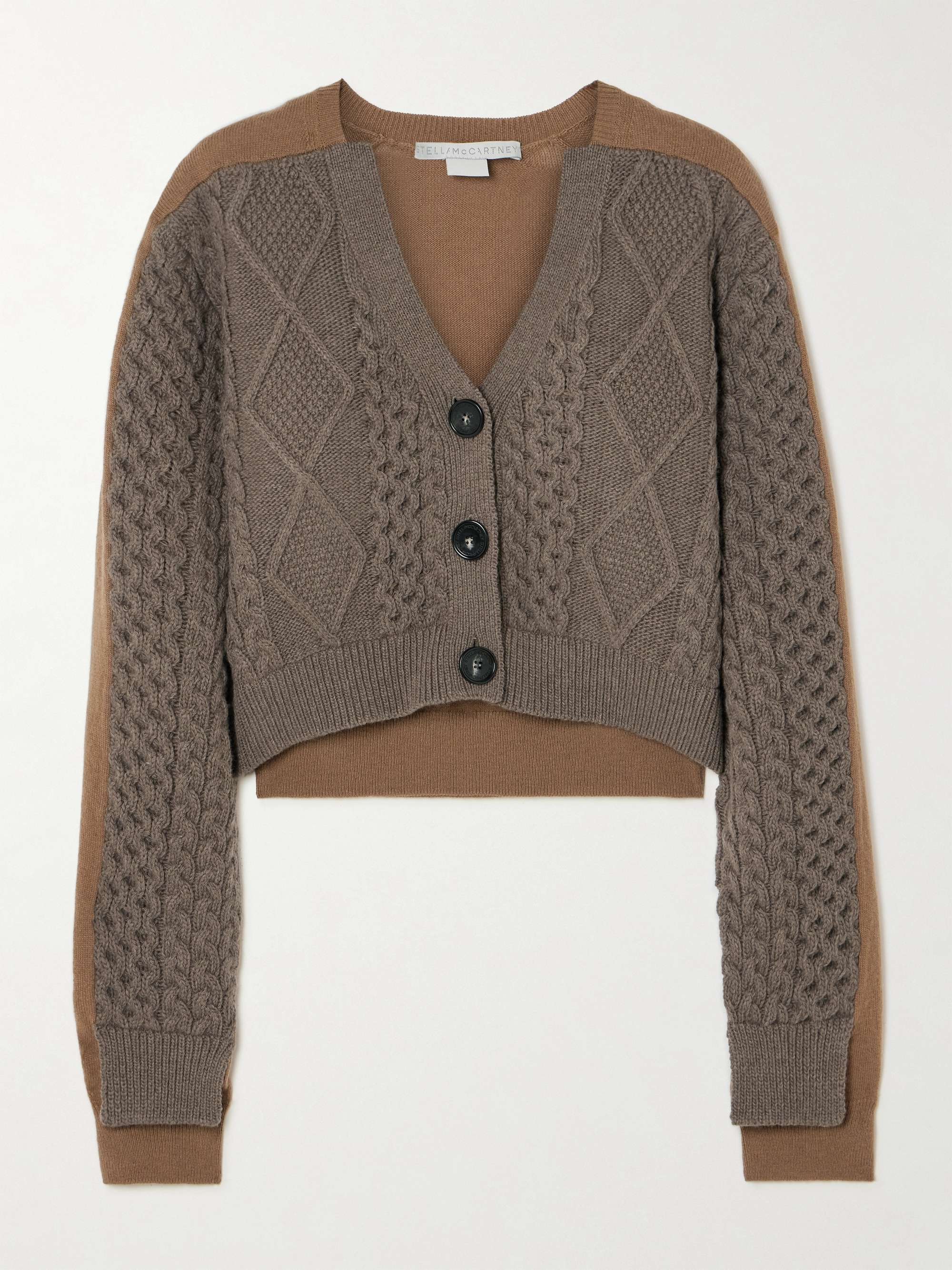 Cropped paneled cable-knit wool cardigan view