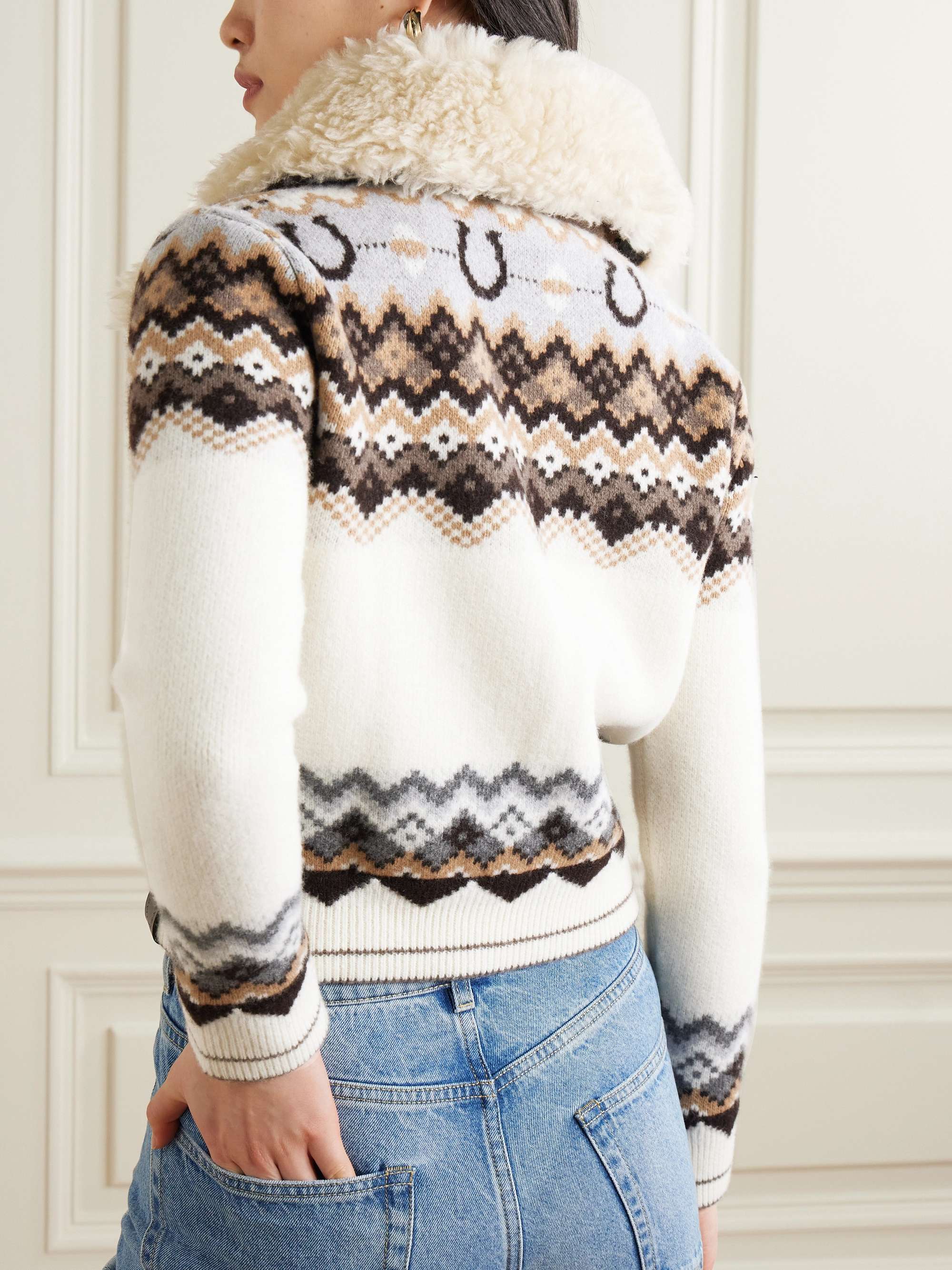 Fleece-trimmed Fair Isle wool cardigan view