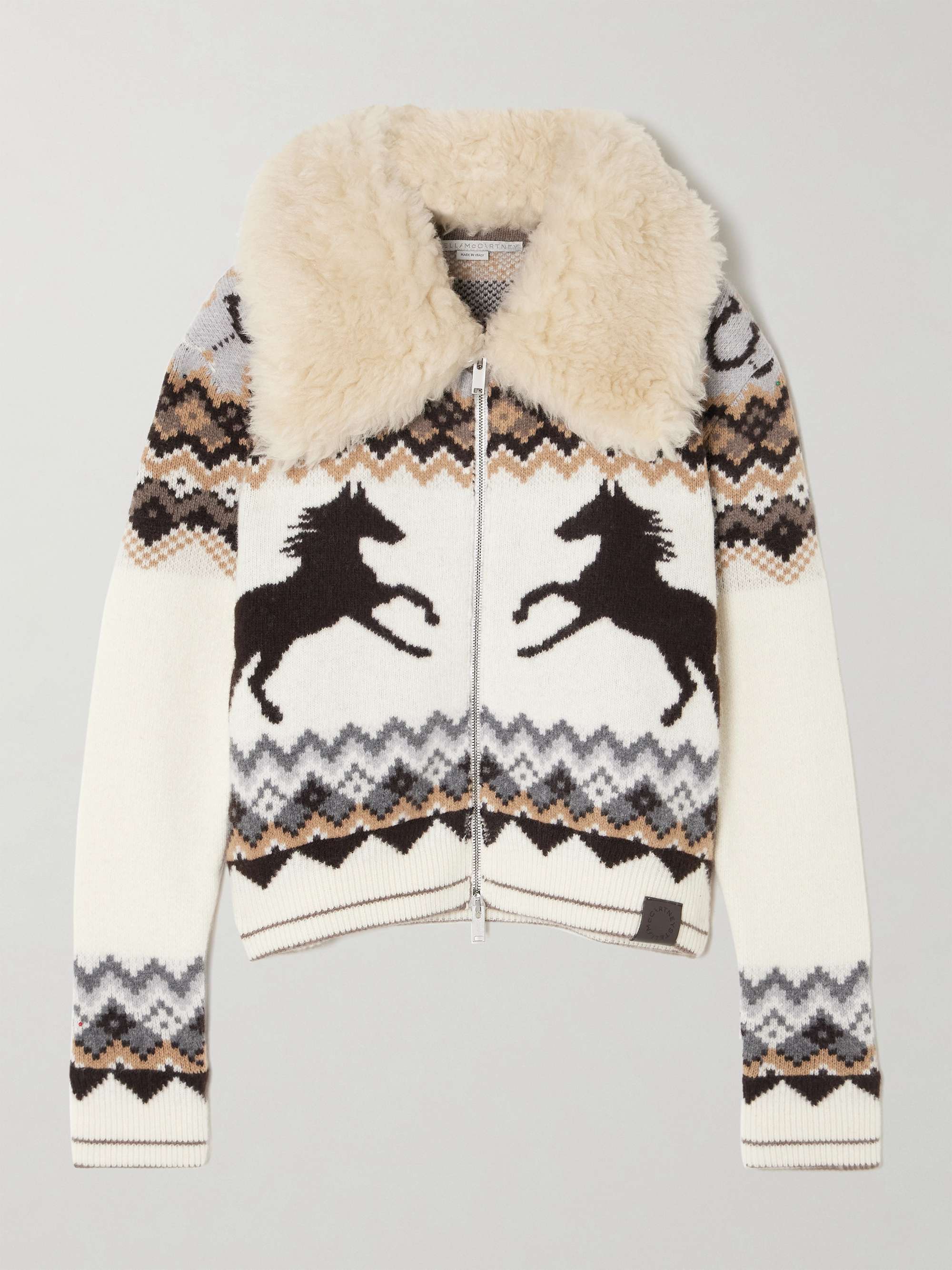 Fleece-trimmed Fair Isle wool cardigan view