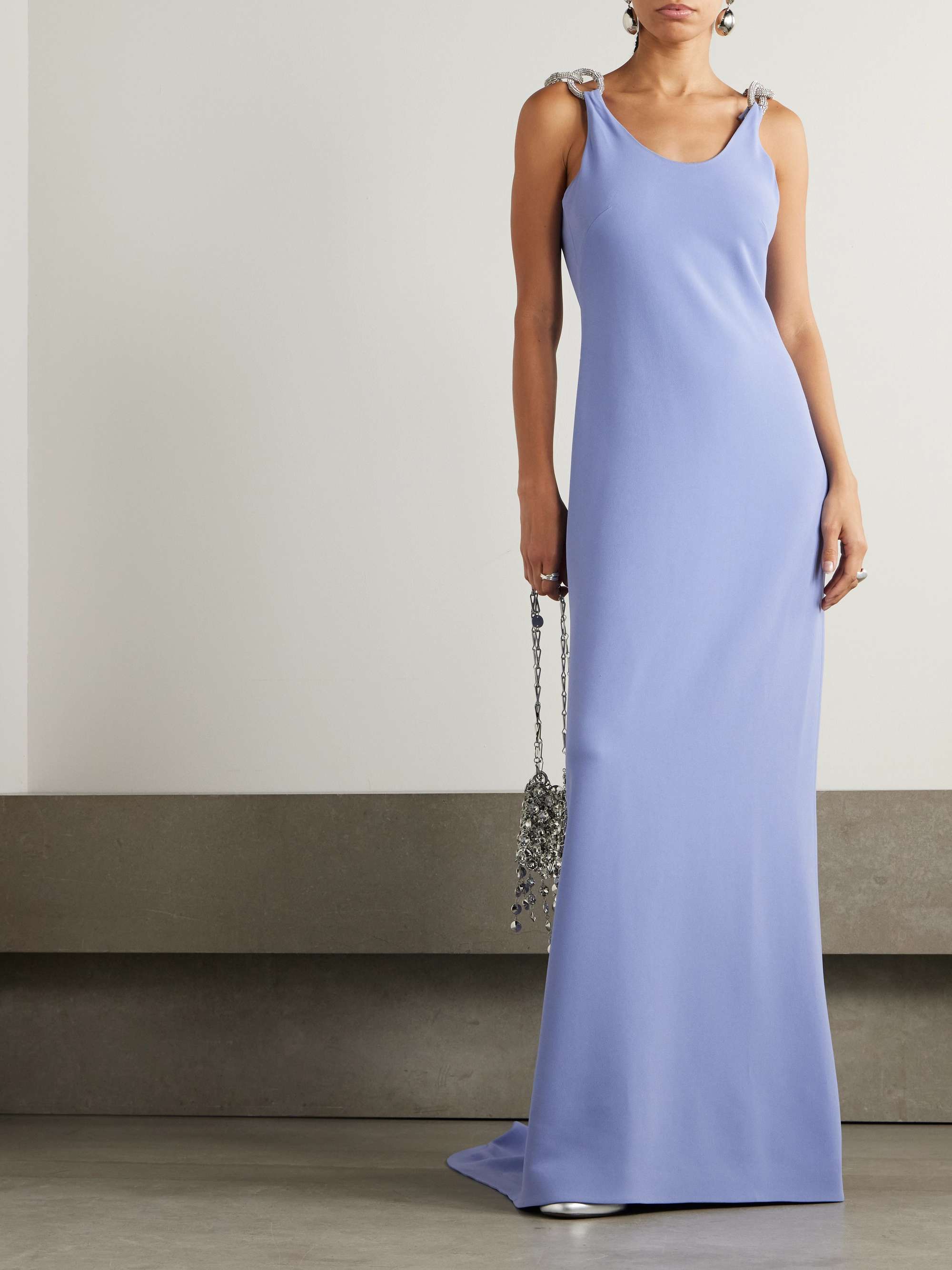 Crystal-embellished crepe gown view