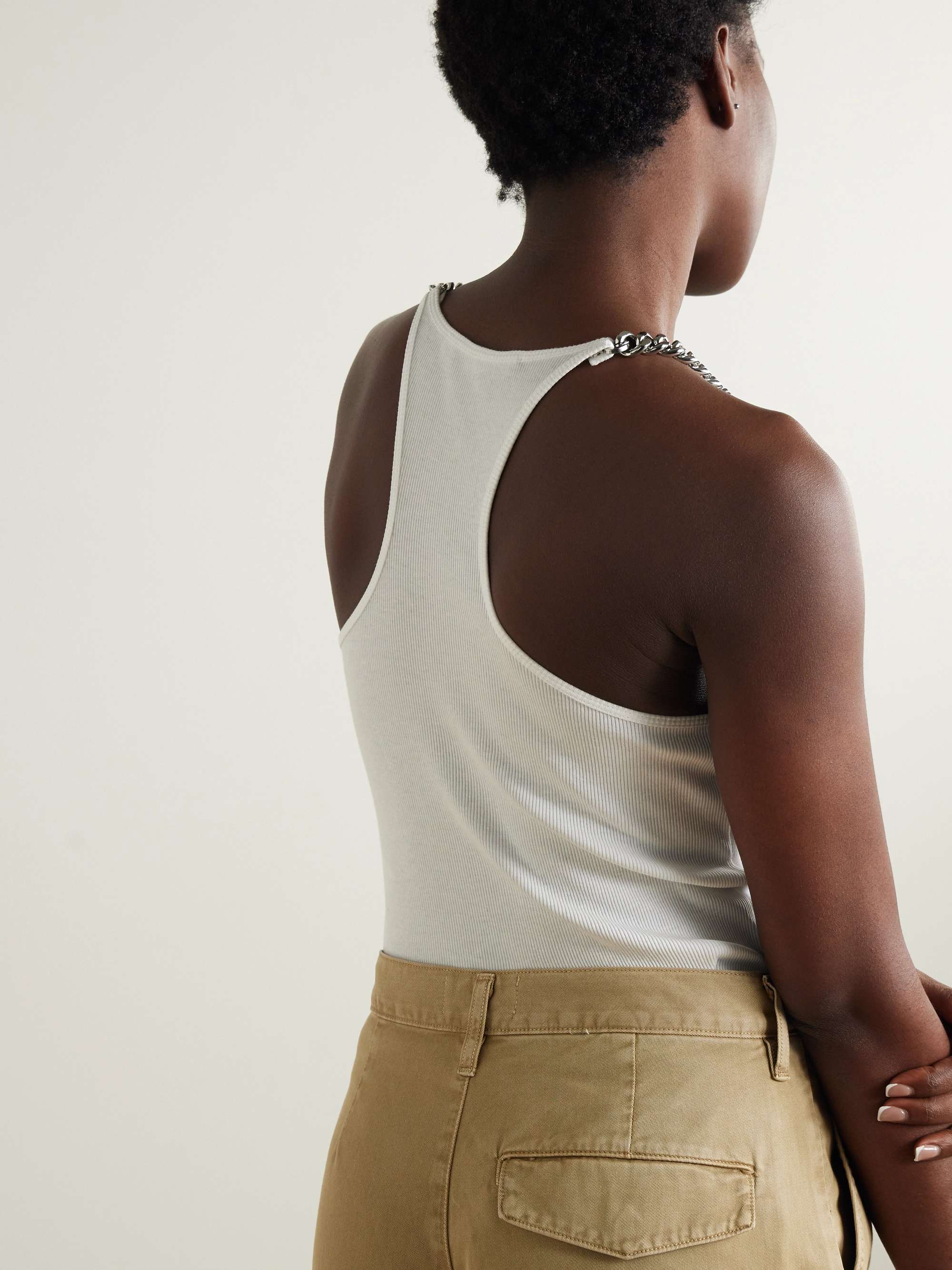 Chain-embellished ribbed cotton-blend jersey tank view