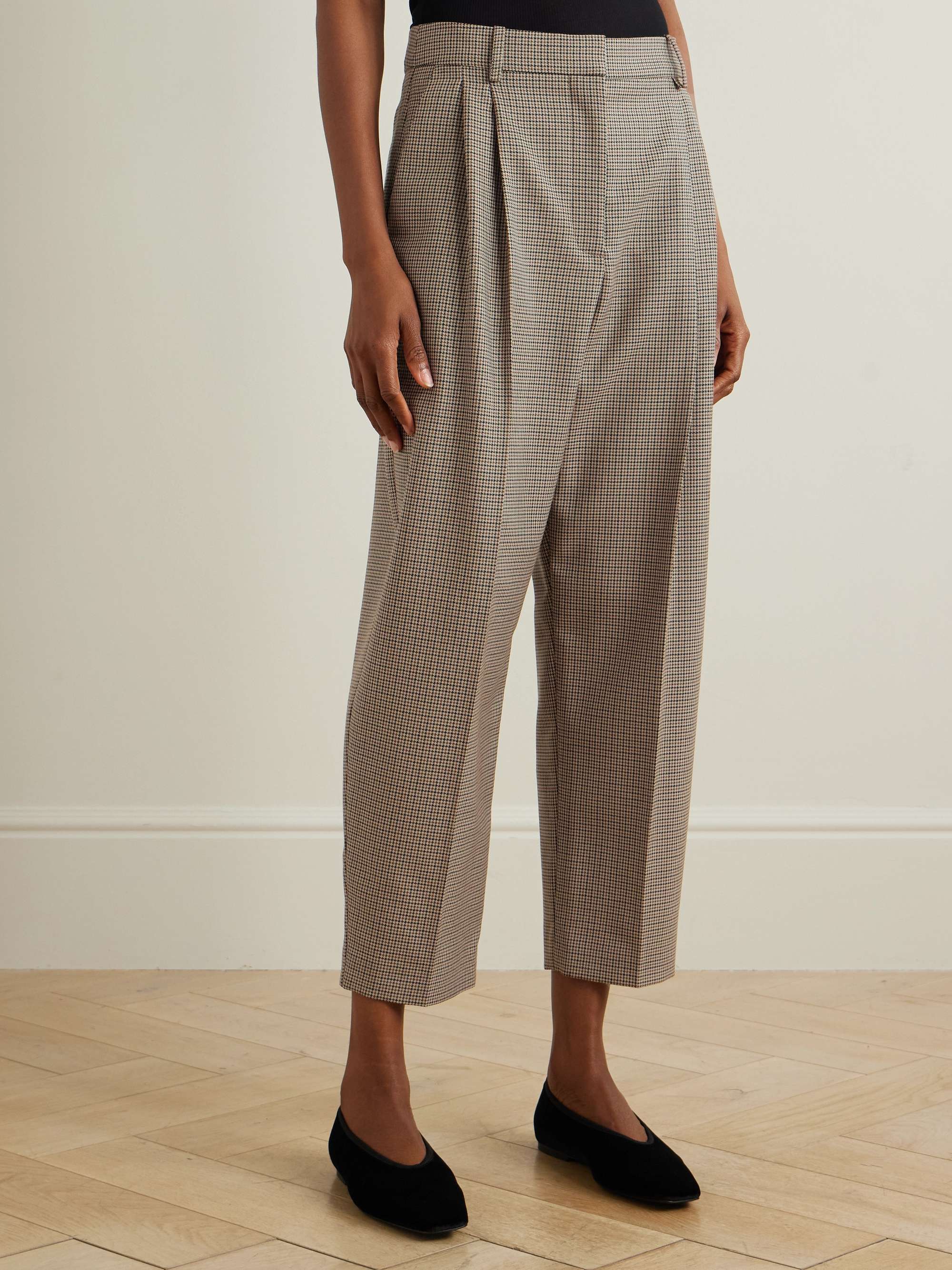Pleated houndstooth wool tapered pants view