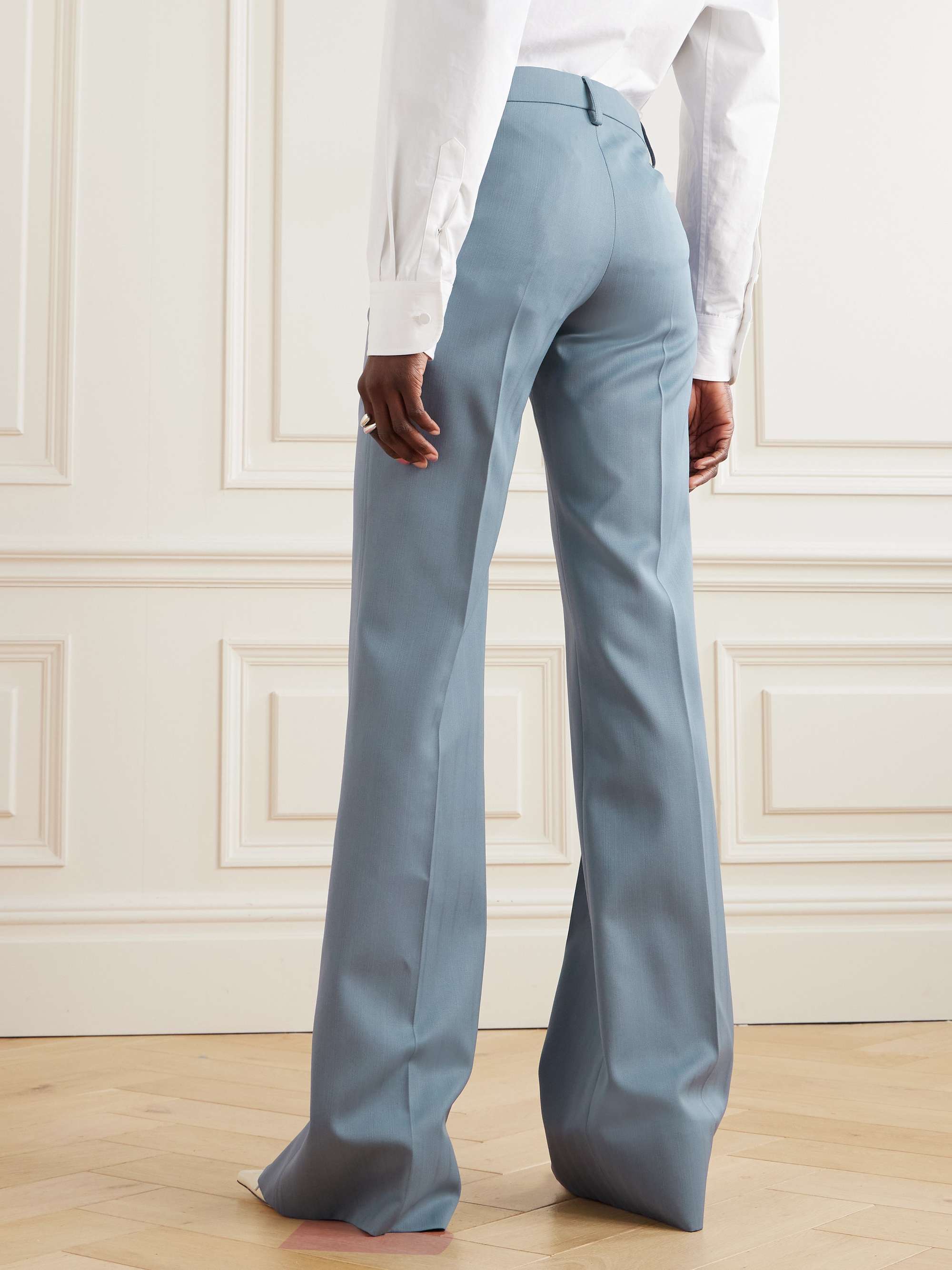 Pinstriped wool-blend flared pants view