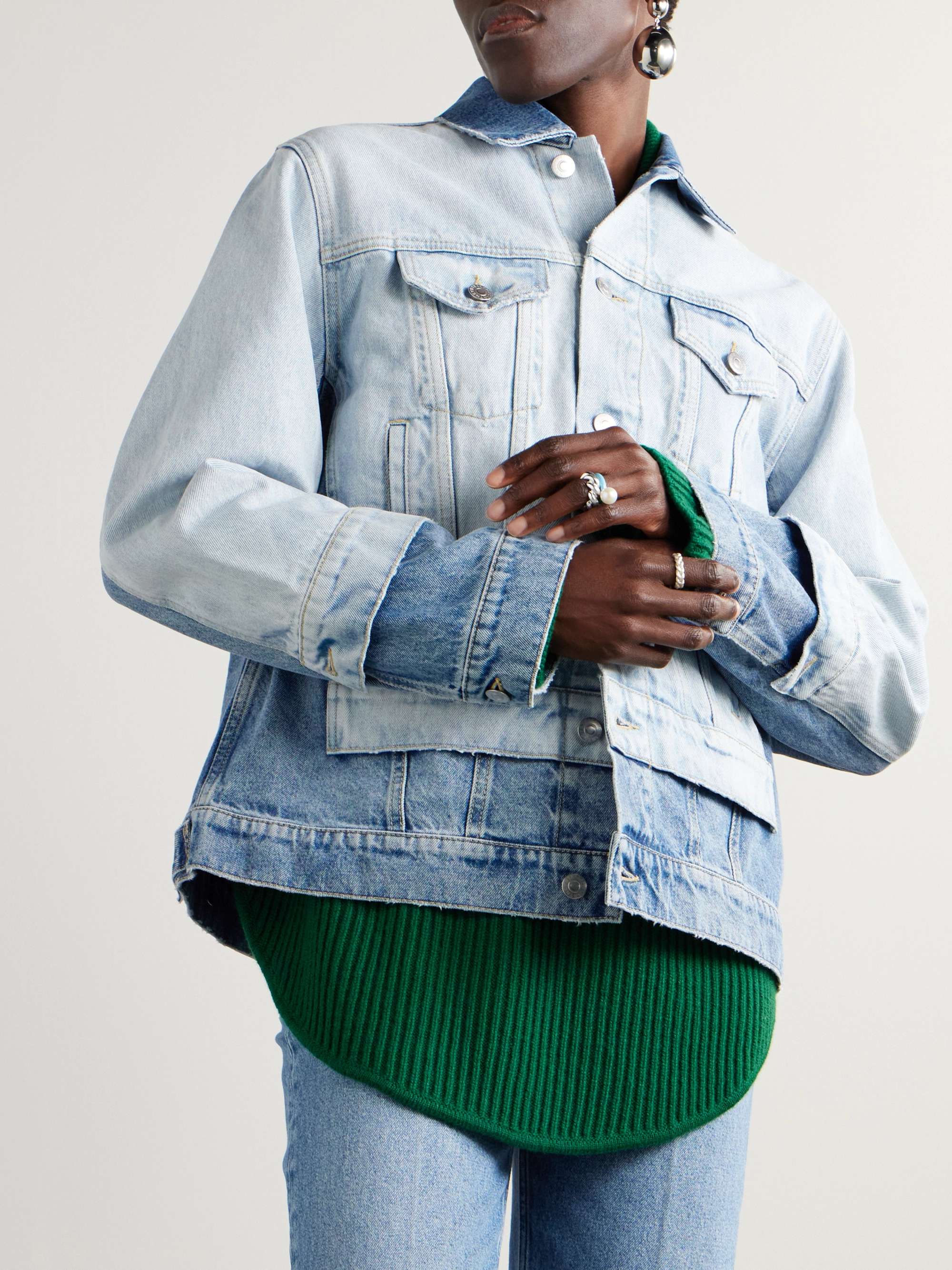 Two-tone paneled organic denim jacket view