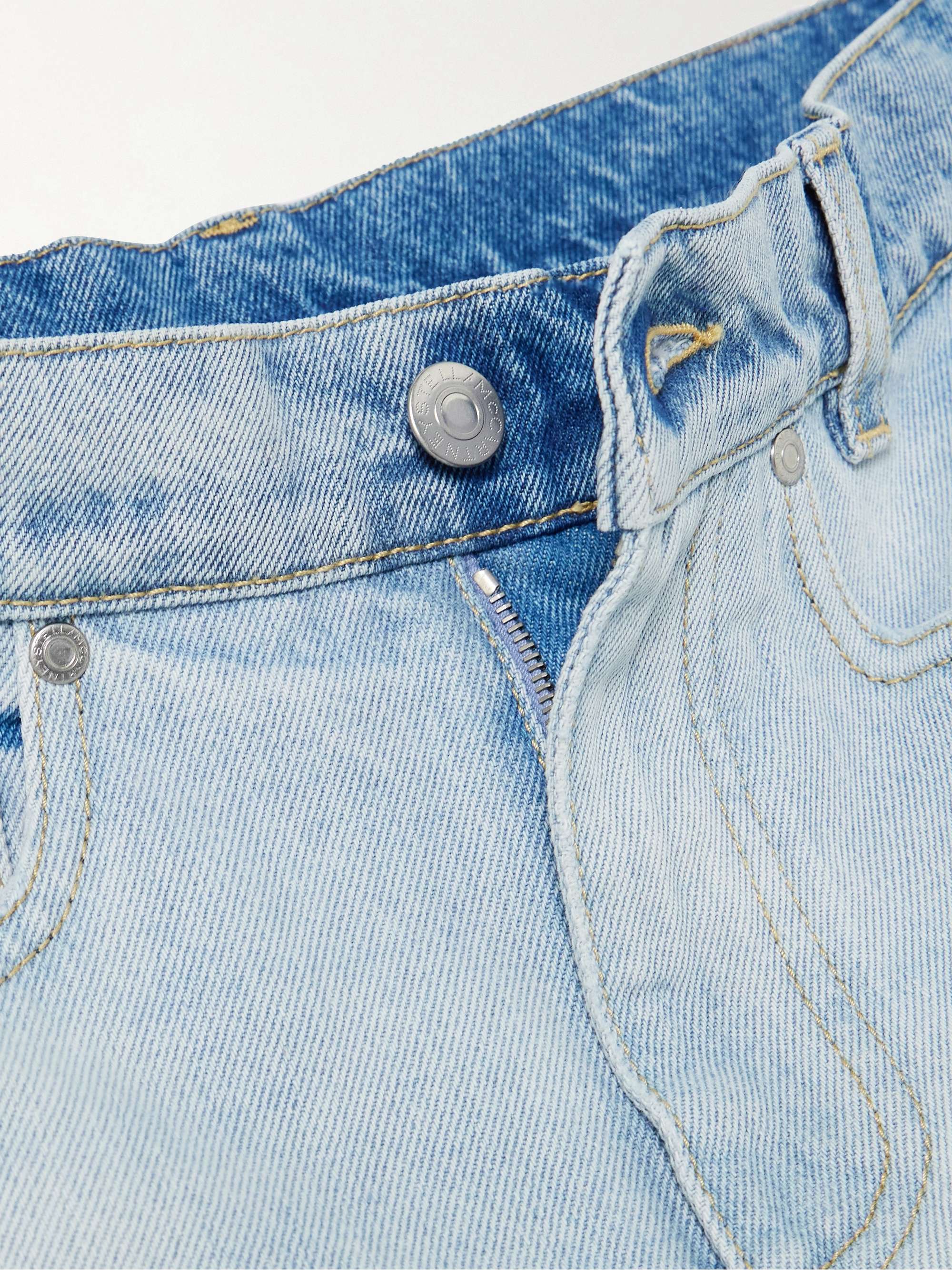 Paneled distressed mid-rise wide-leg jeans view