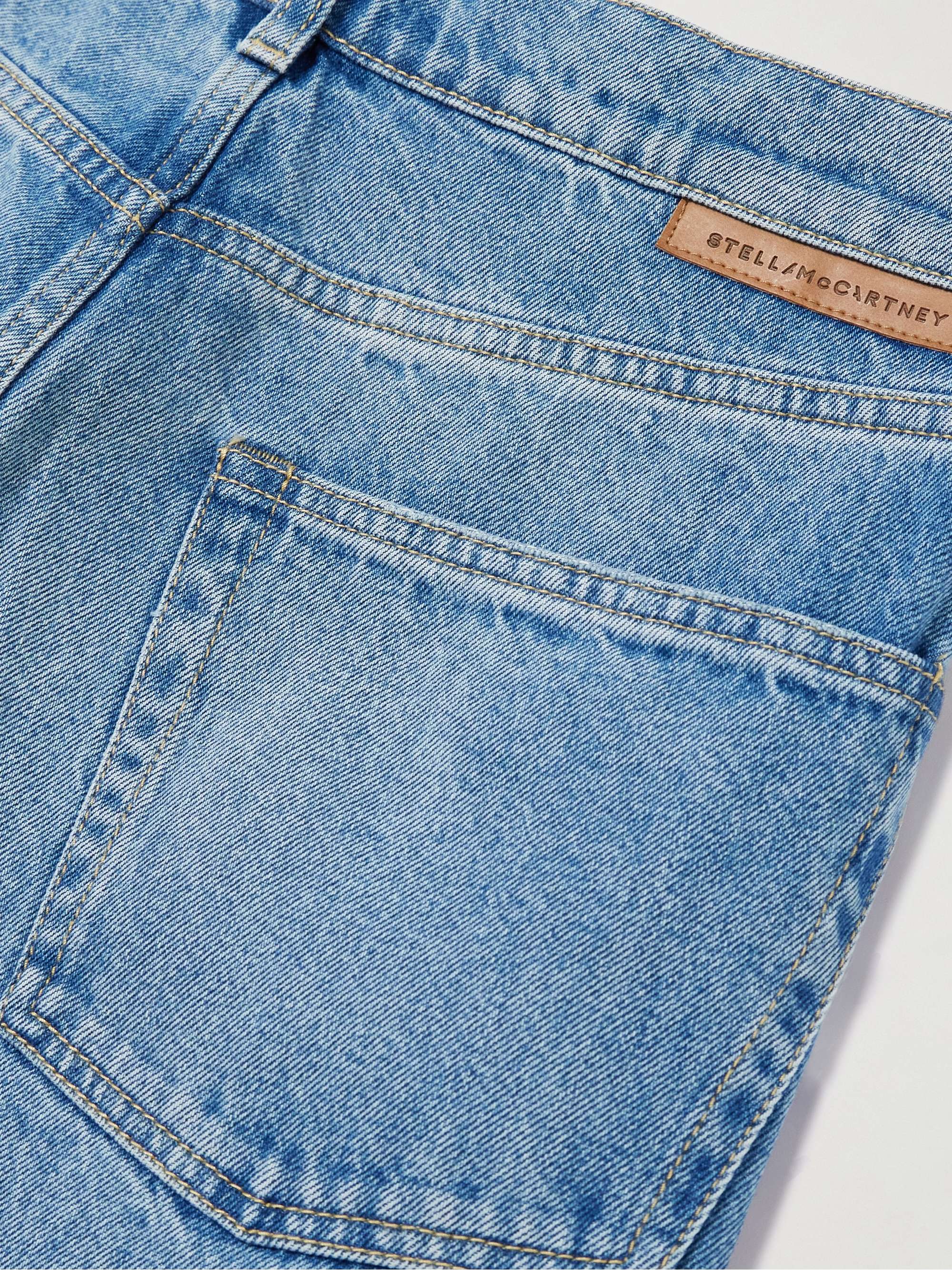 Paneled distressed mid-rise wide-leg jeans view