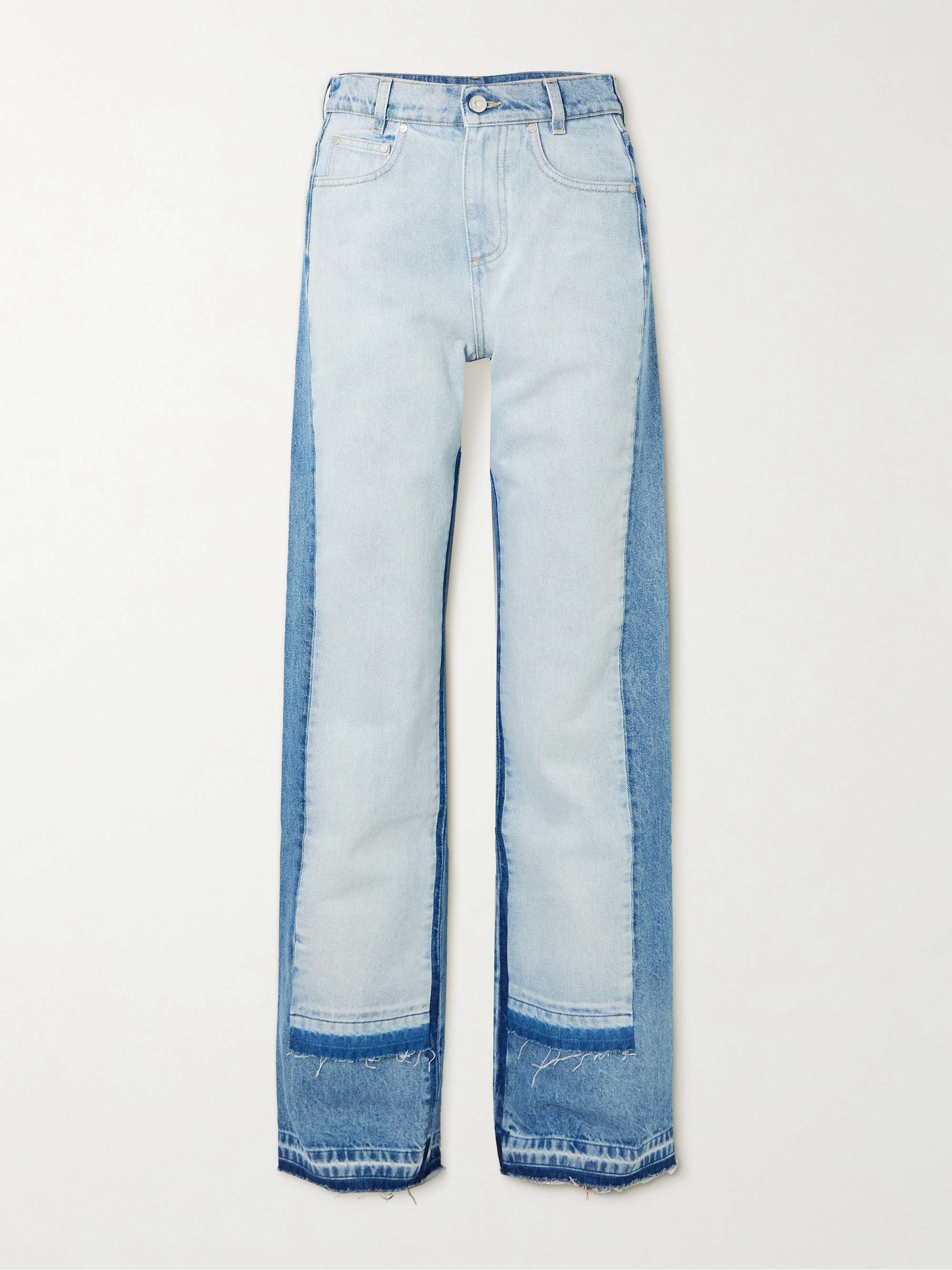 Paneled distressed mid-rise wide-leg jeans view
