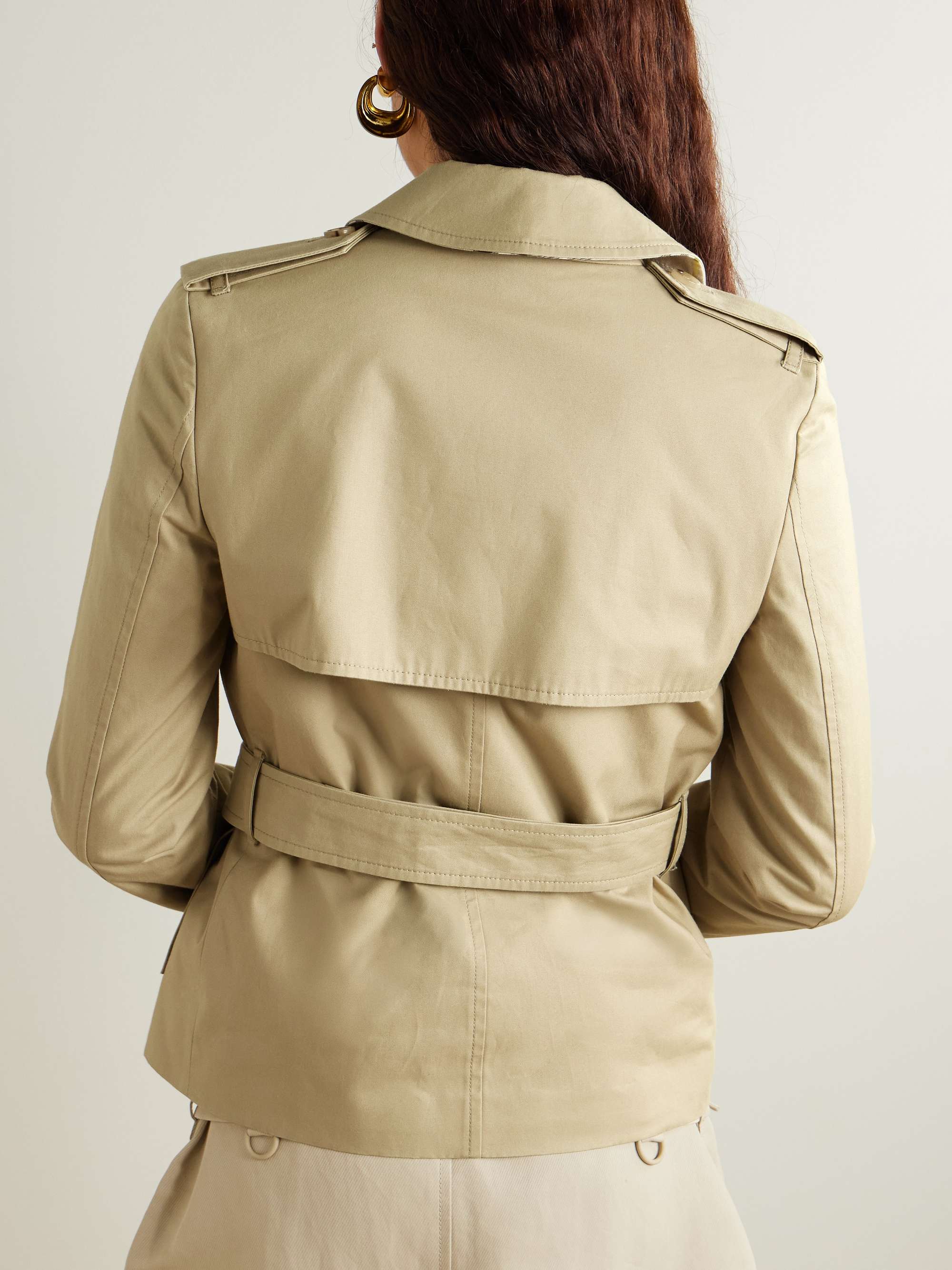 Waterloo cropped double-breasted leather-trimmed gabardine trench coat view