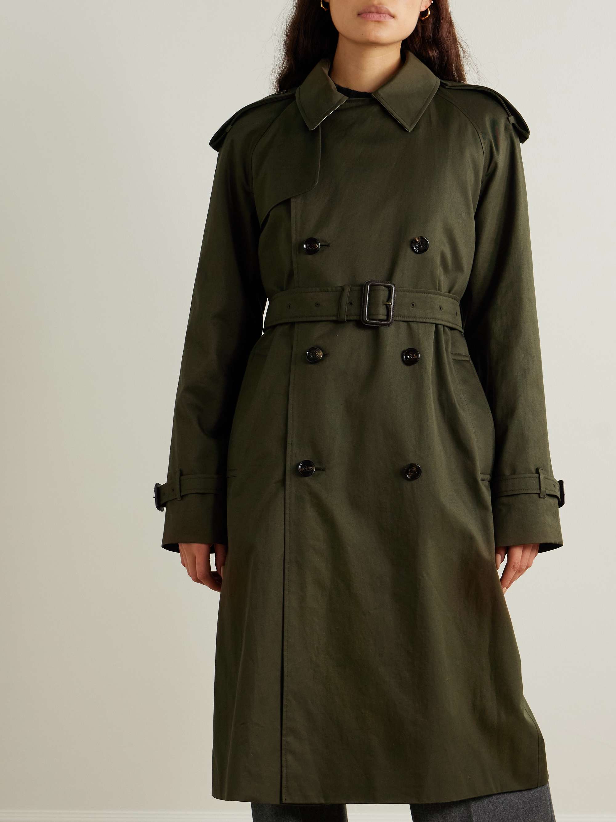 Double-breasted belted cotton-gabardine trench coat view