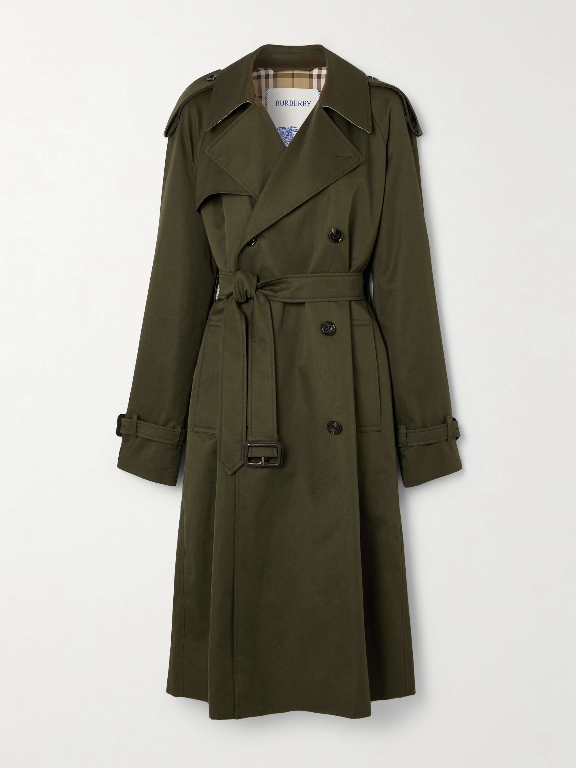 Double-breasted belted cotton-gabardine trench coat view