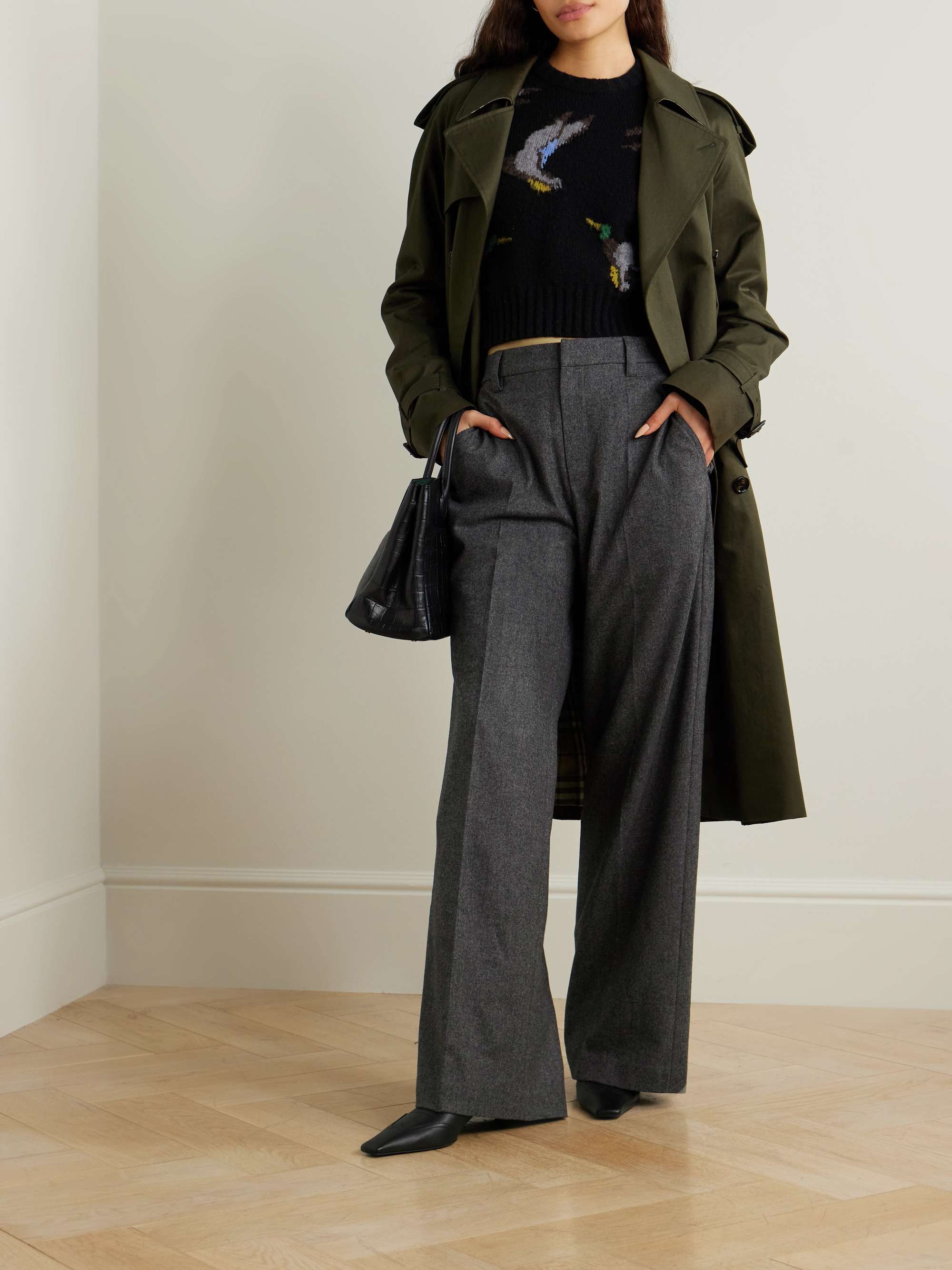 Double-breasted belted cotton-gabardine trench coat view