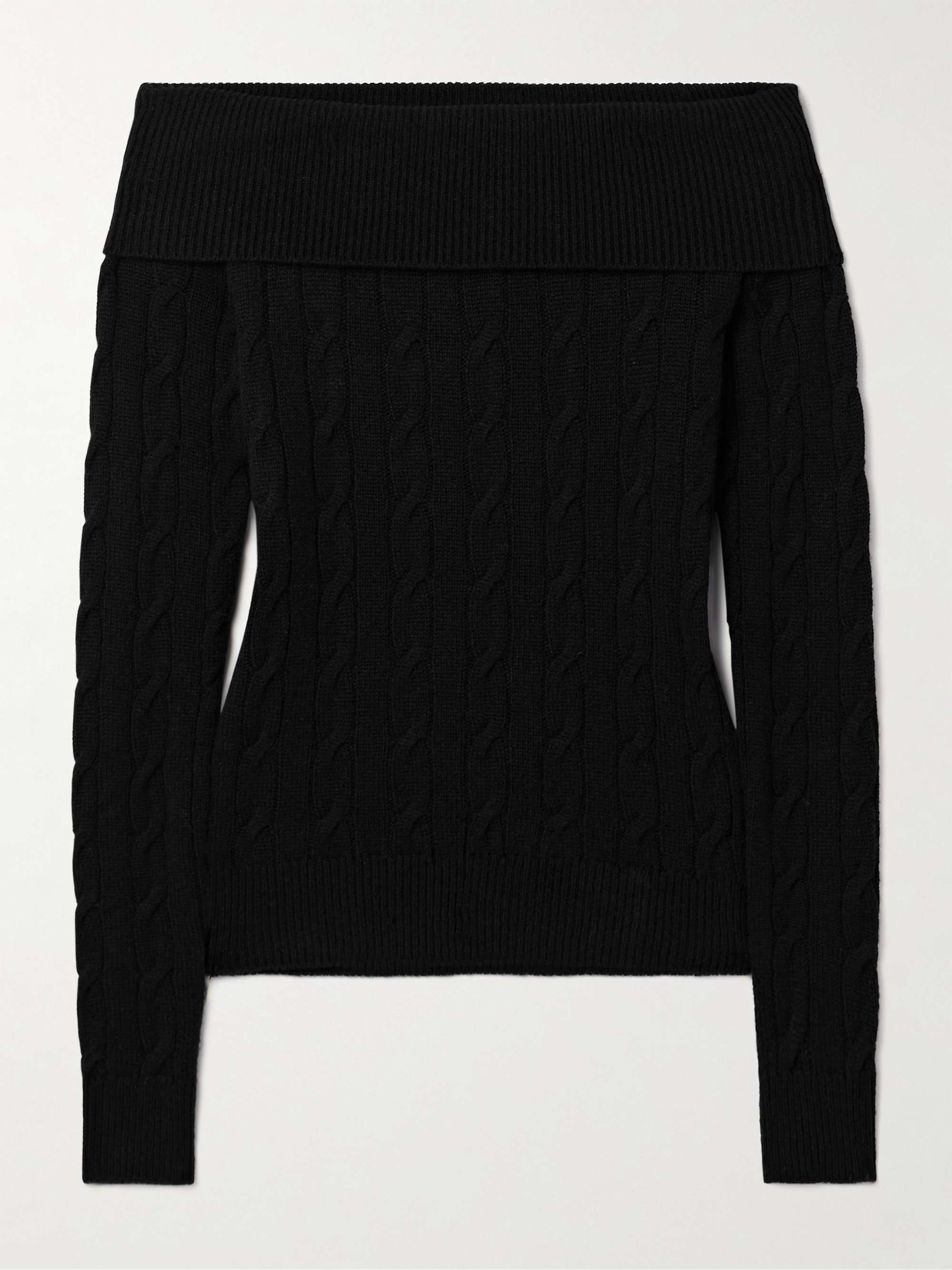 Off-the-shoulder cable-knit cashmere-blend sweater view