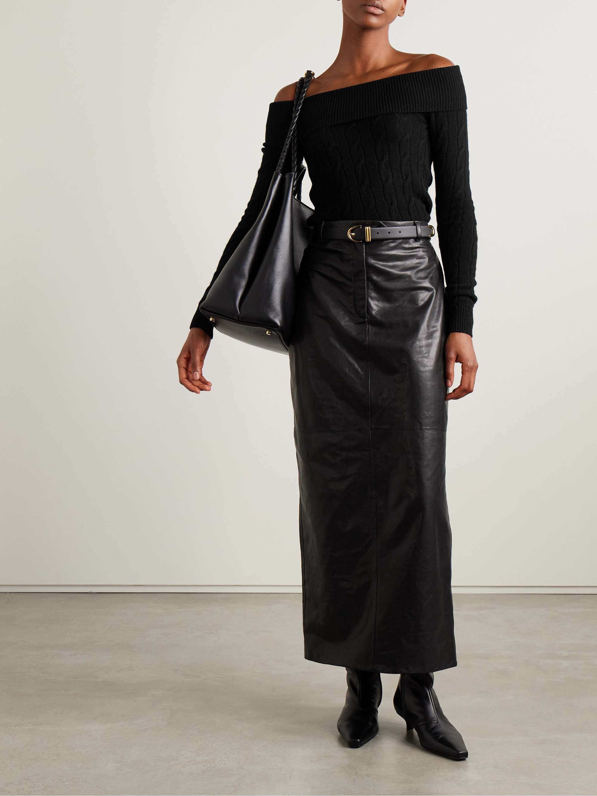Off-the-shoulder cable-knit cashmere-blend sweater view