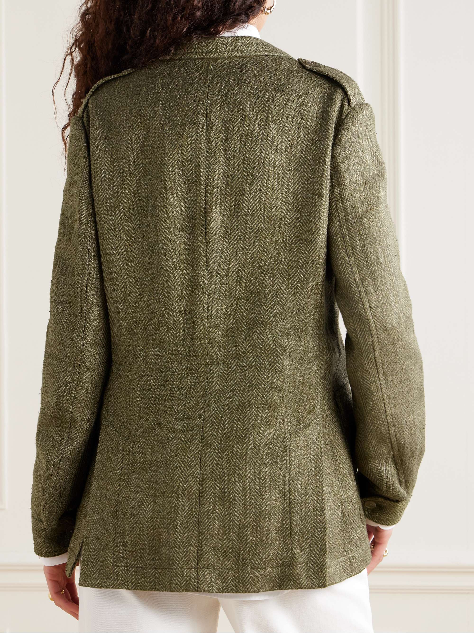 Schmitt herringbone silk and linen-blend tweed blazer view