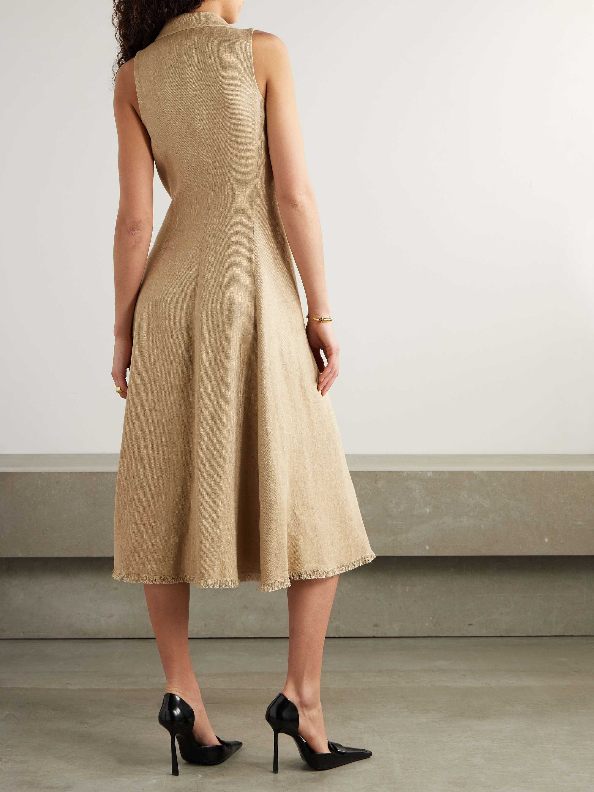 Alecia frayed silk and linen-blend twill midi shirt dress view
