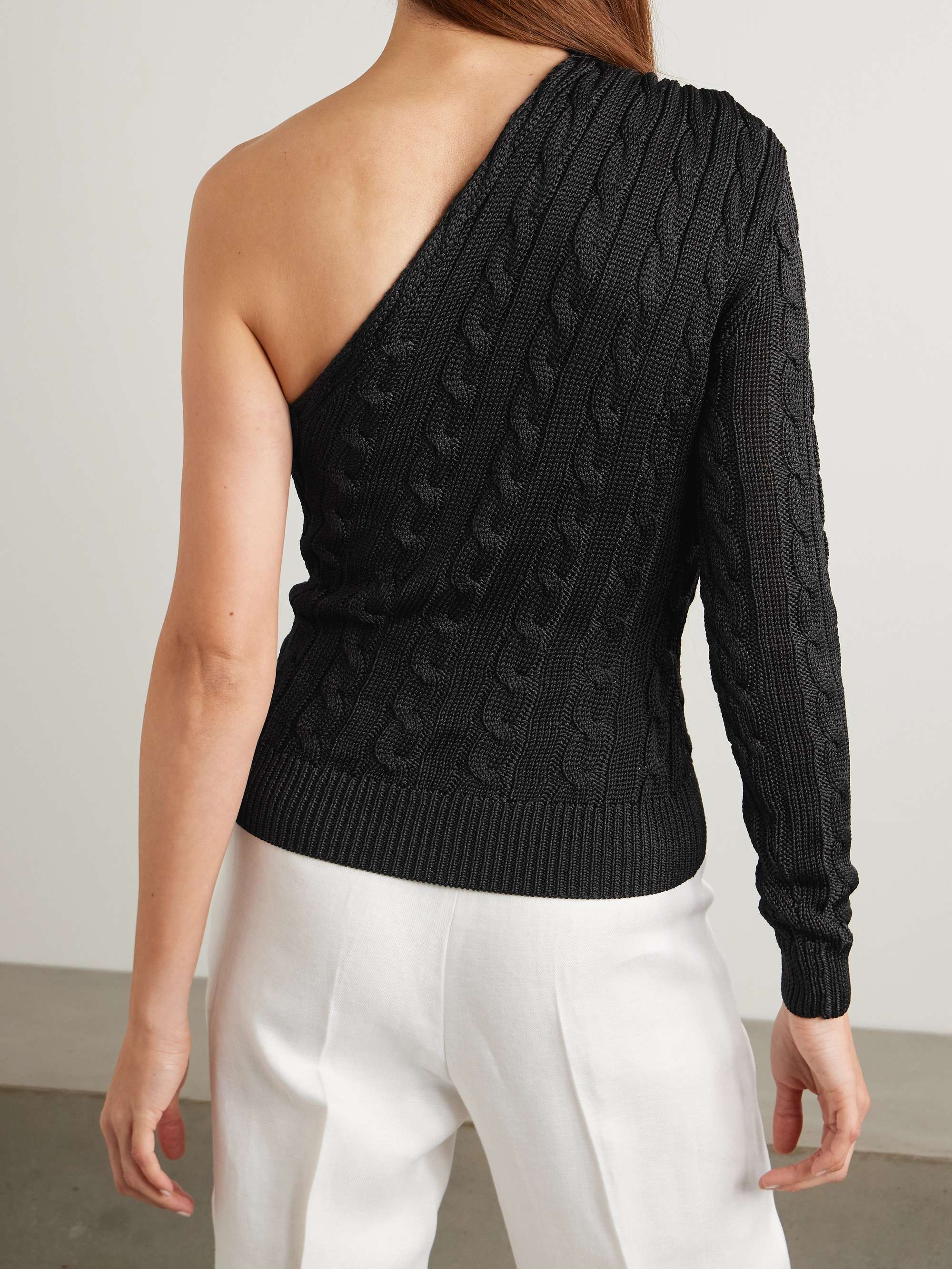 One-shoulder cable-knit silk sweater view