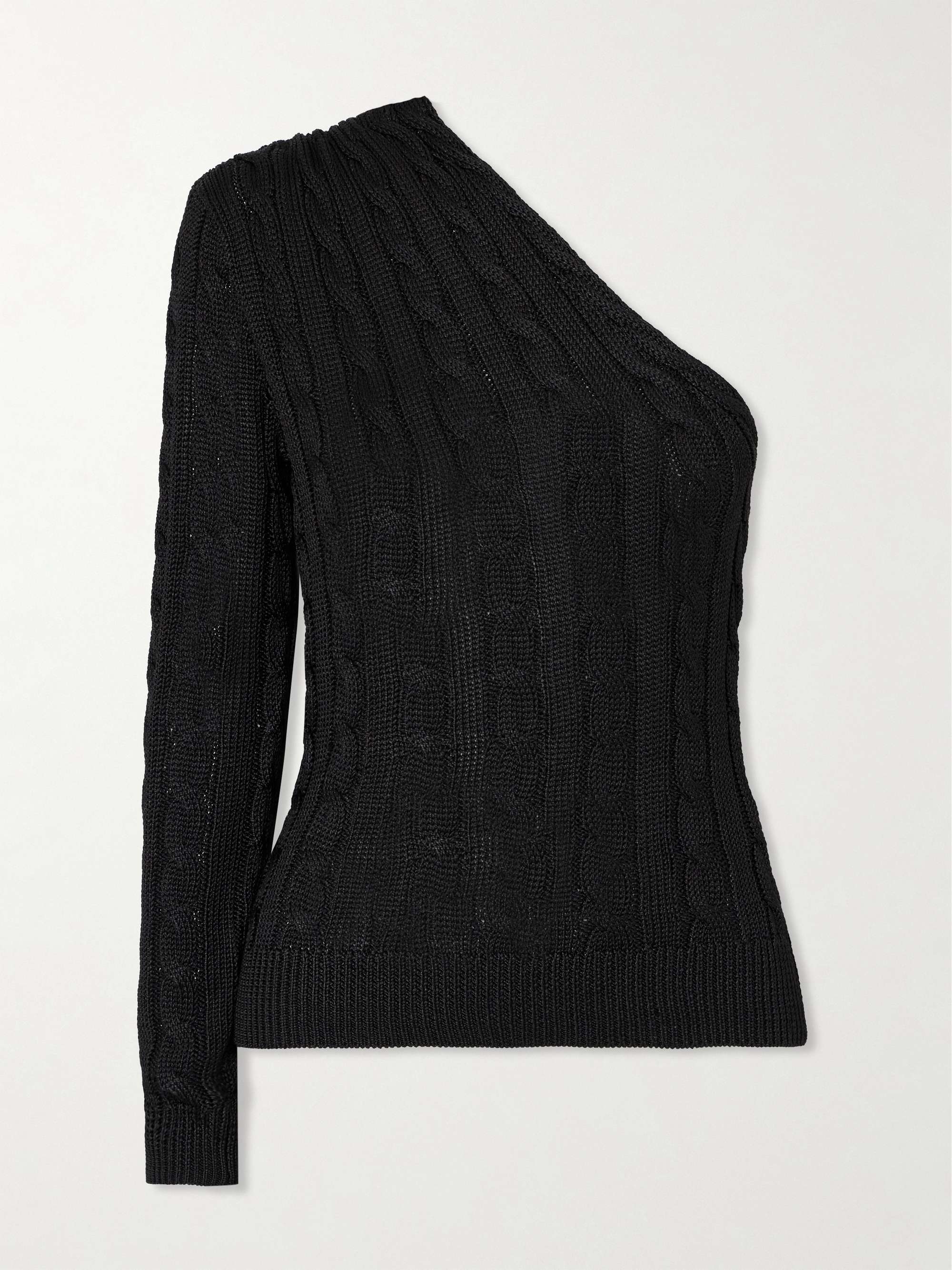One-shoulder cable-knit silk sweater view