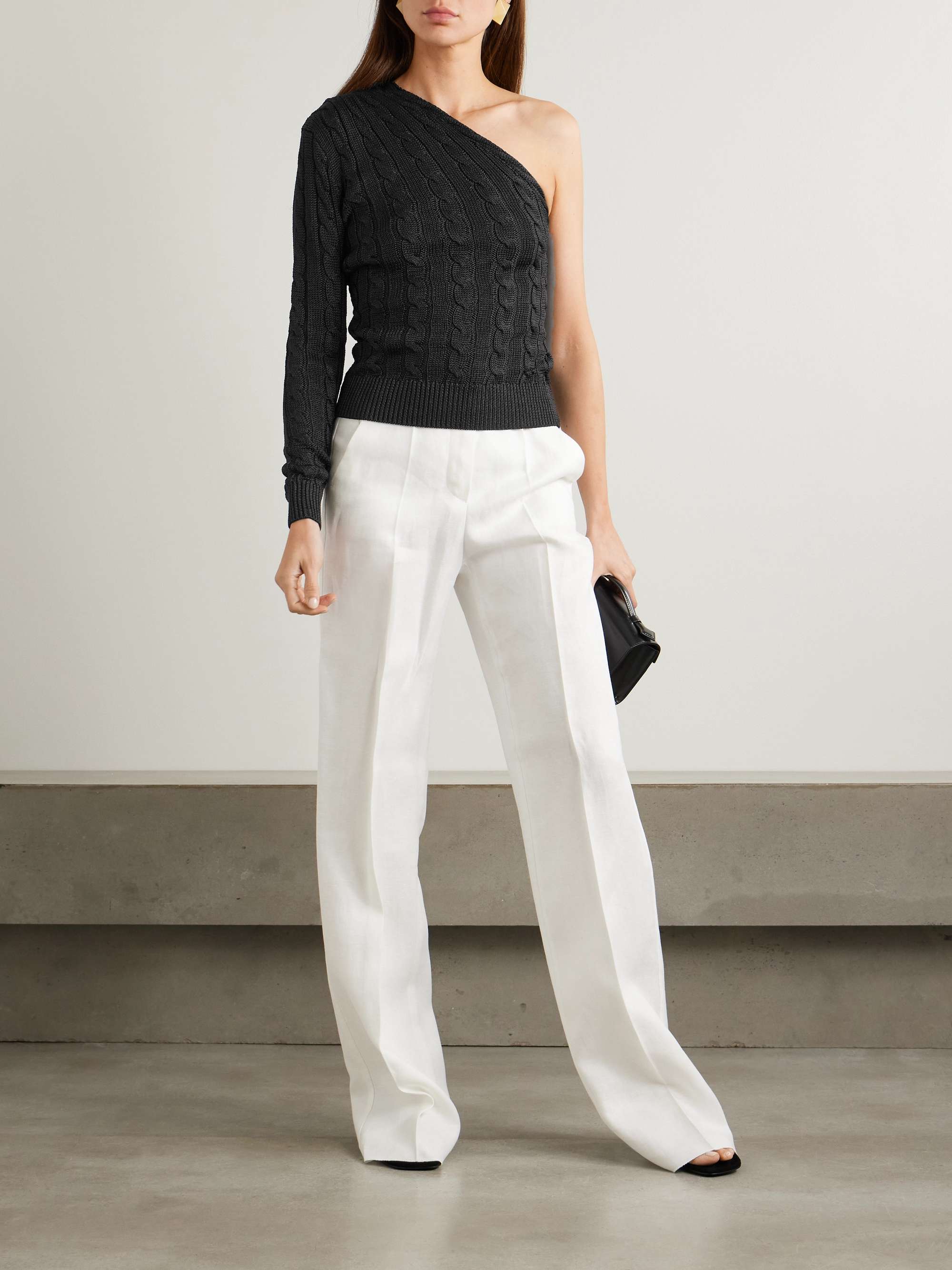 One-shoulder cable-knit silk sweater view