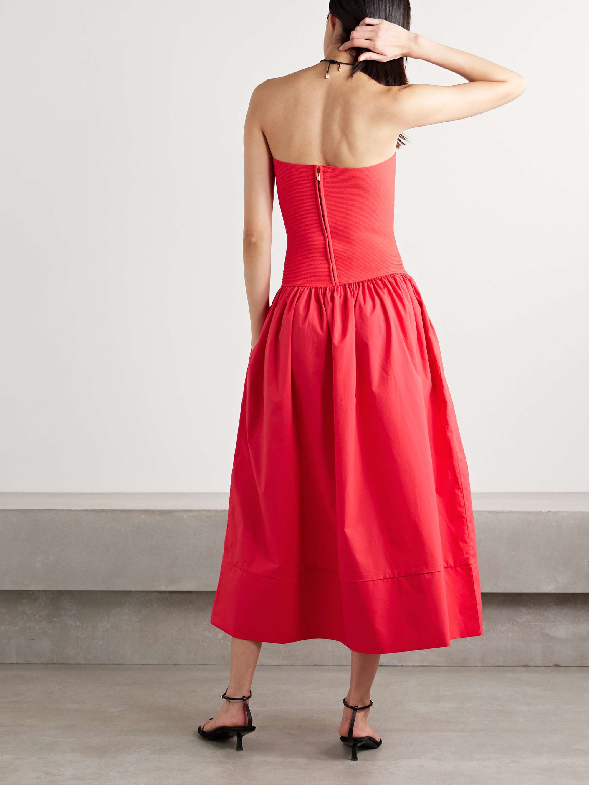 Glasbury strapless ribbed-knit and gathered cotton-poplin midi dress view