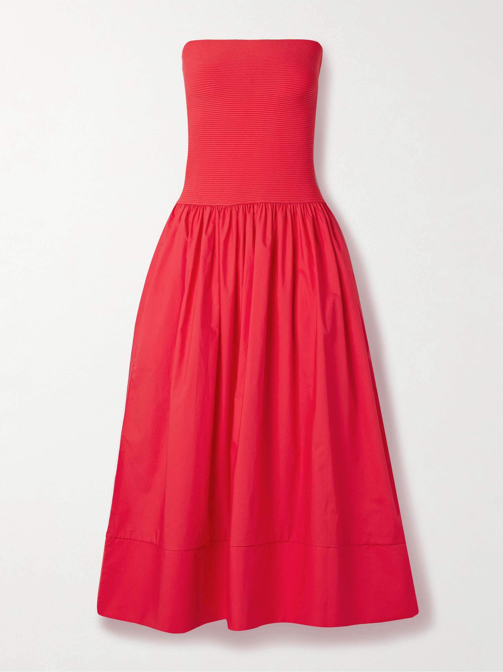 Glasbury strapless ribbed-knit and gathered cotton-poplin midi dress view