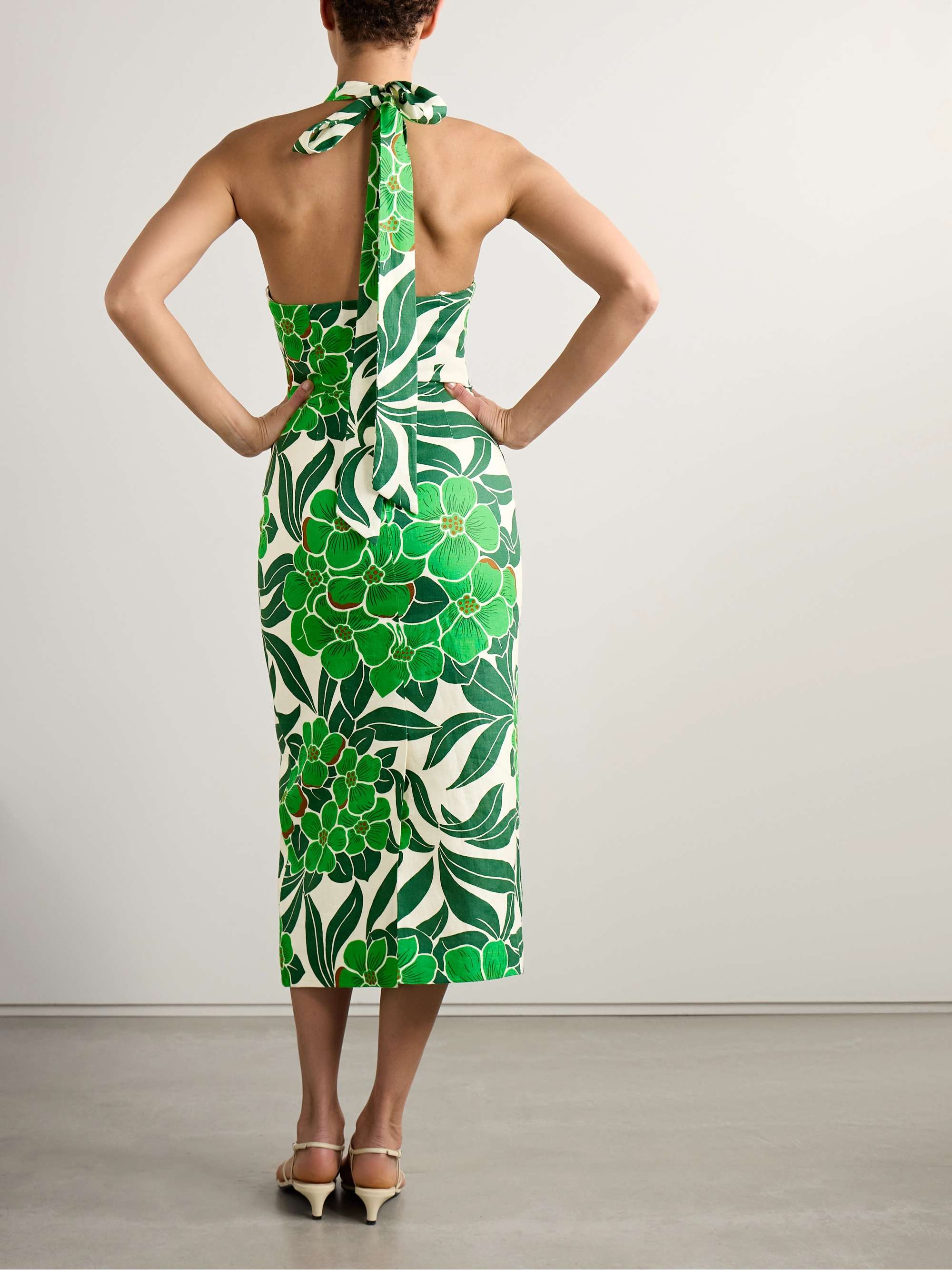 Perla printed linen halterneck midi dress view