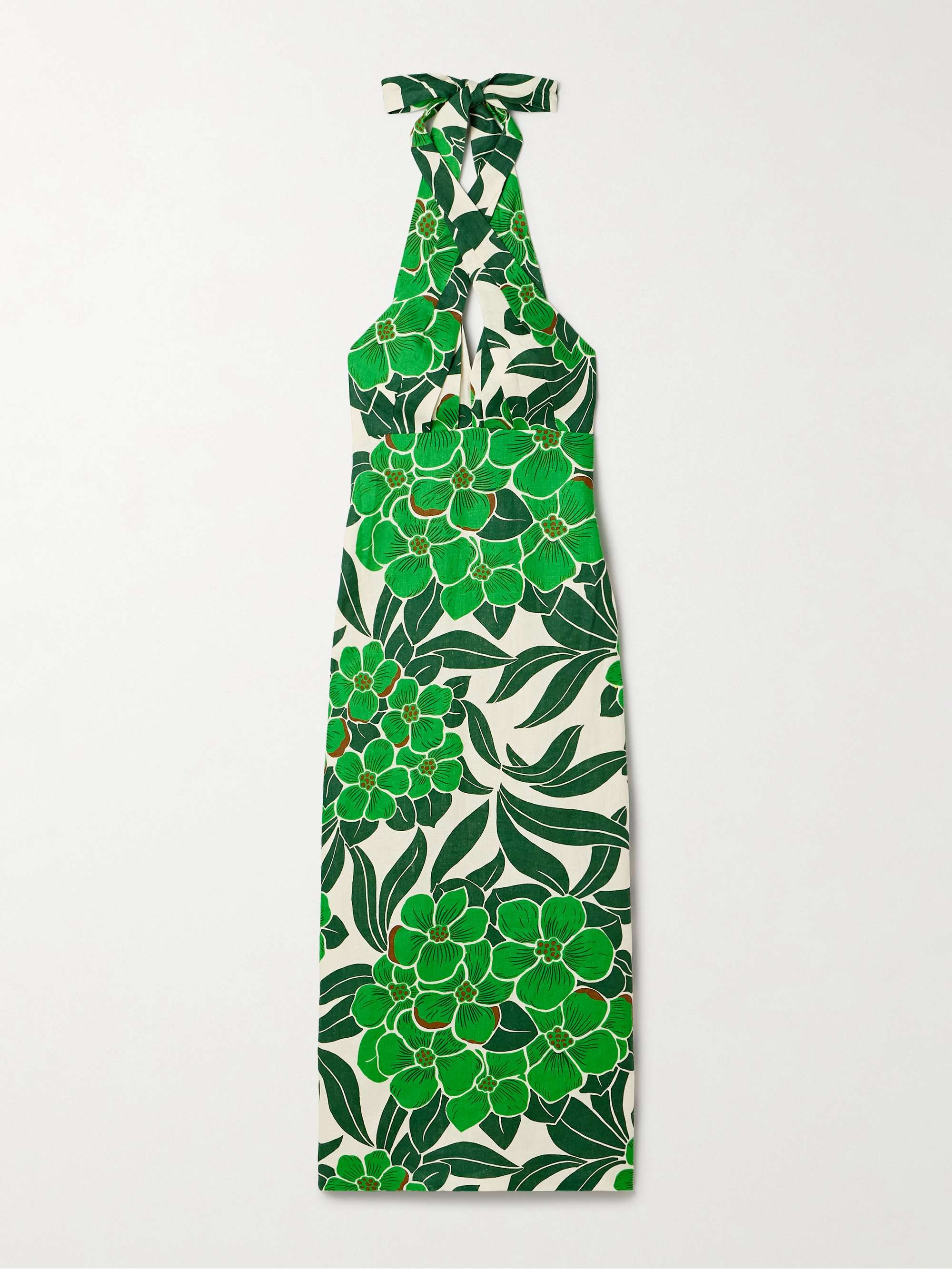 Perla printed linen halterneck midi dress view