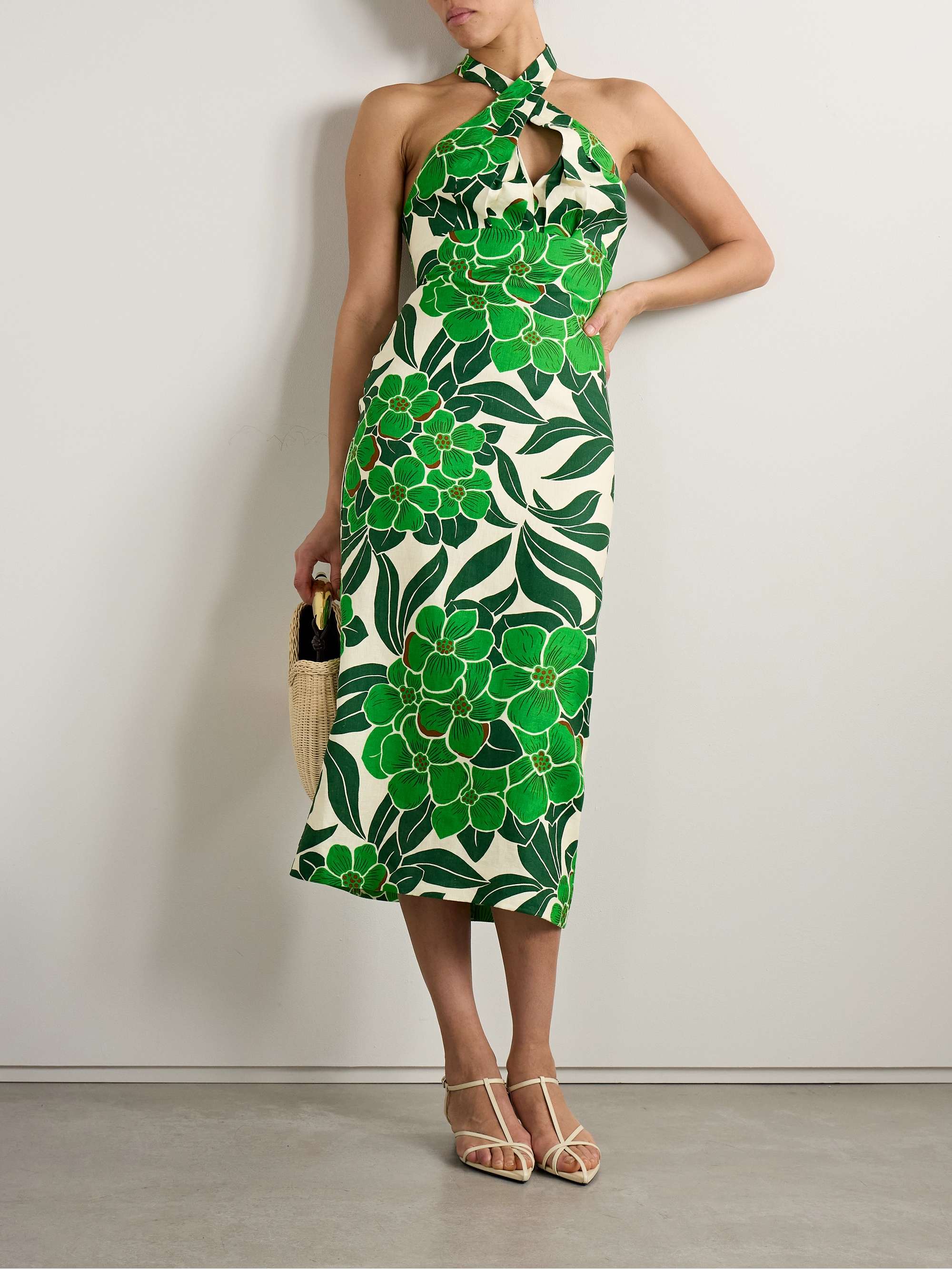 Perla printed linen halterneck midi dress view