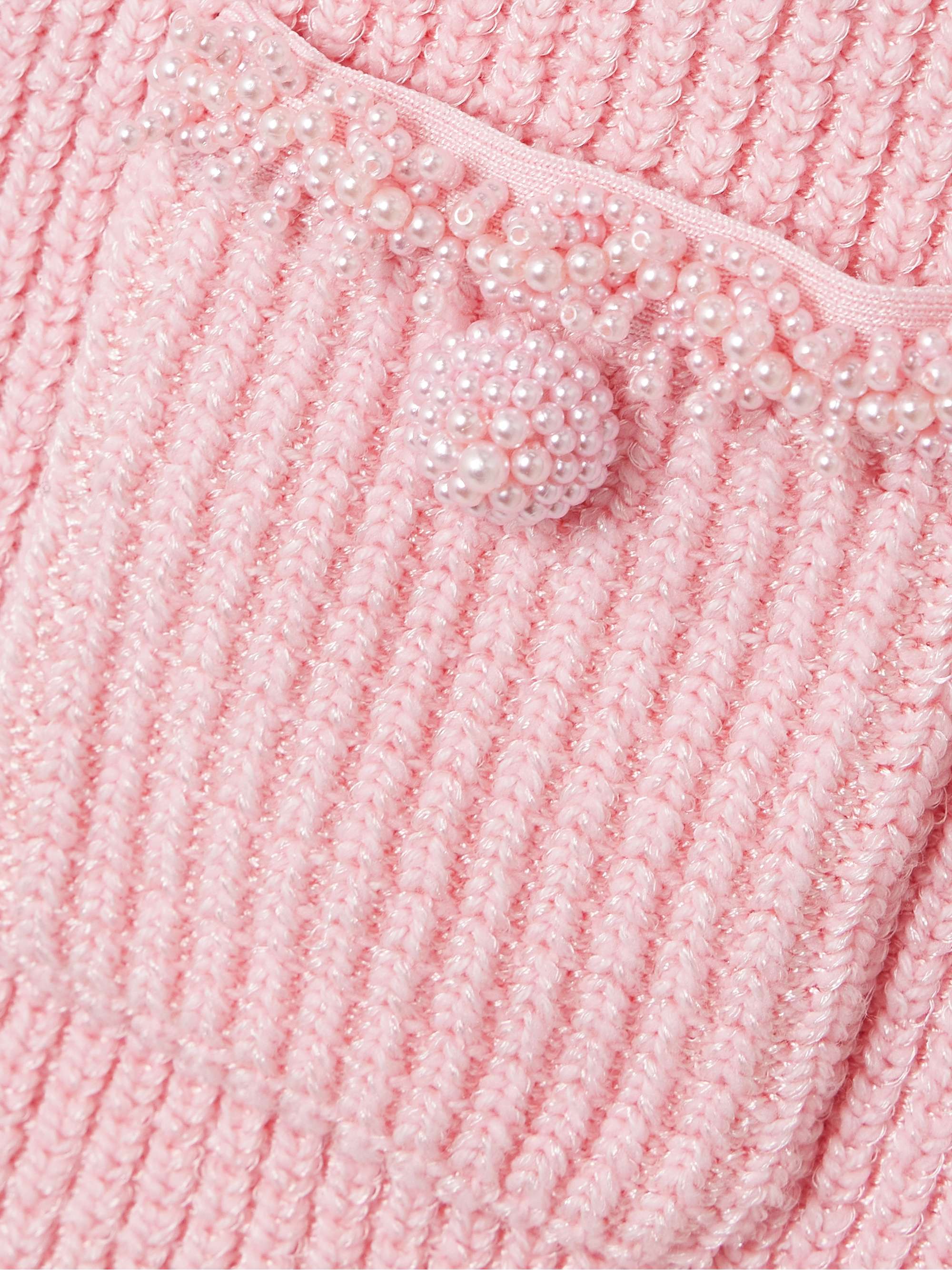 Faux pearl-embellished waffle-knit mini dress view