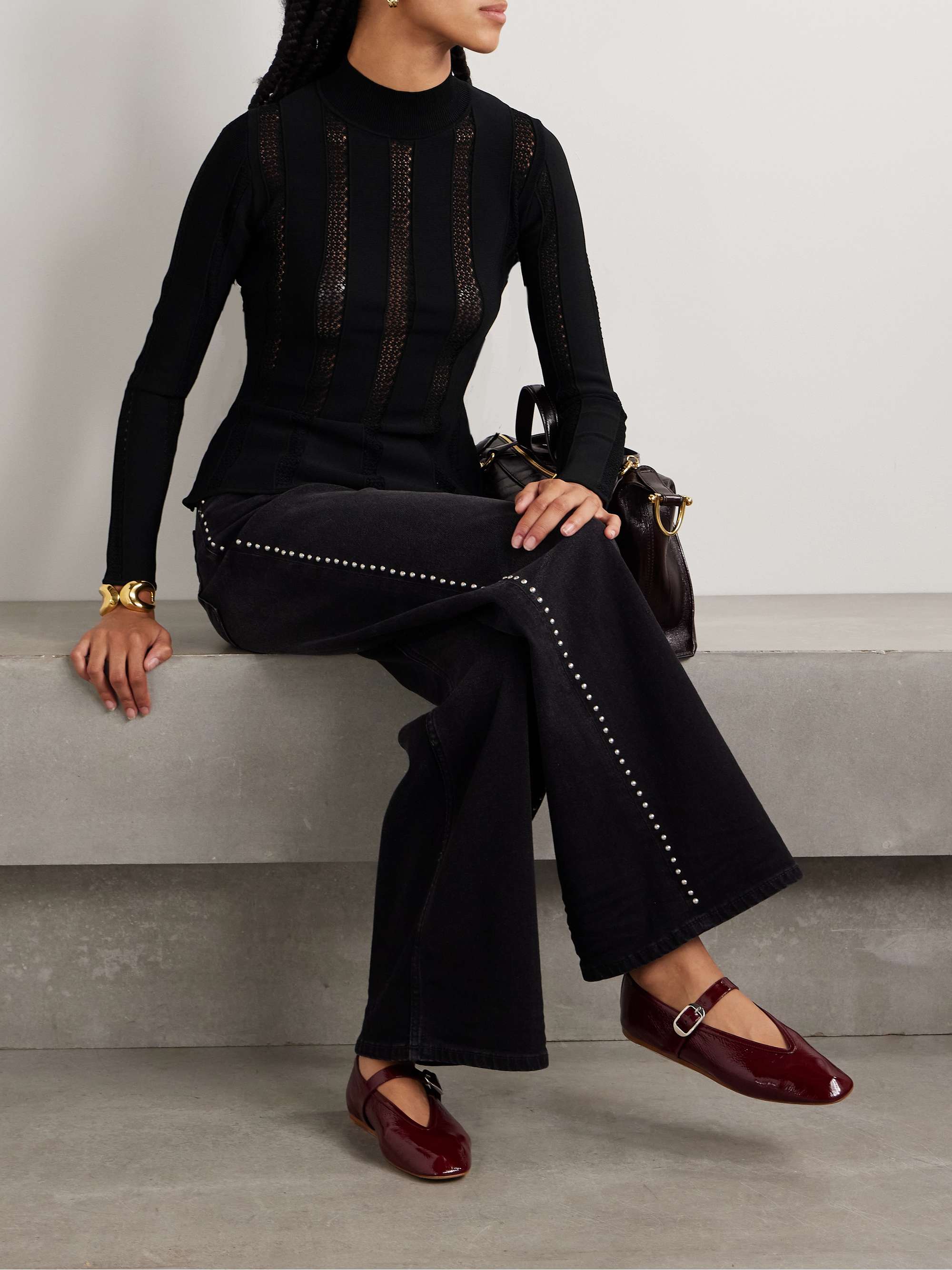 Devon paneled stretch-knit top view