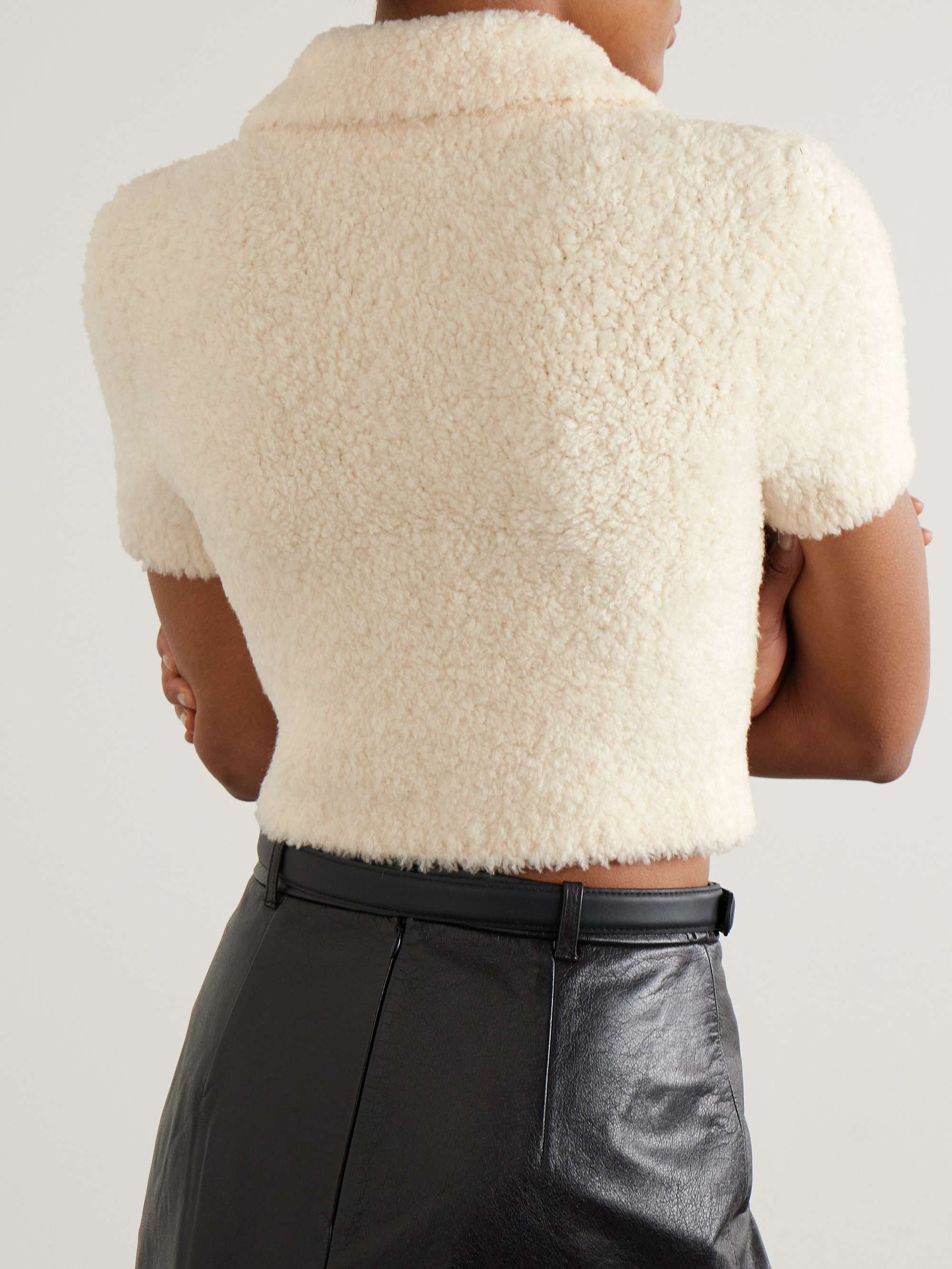 Cropped embellished wool-blend bouclé top view