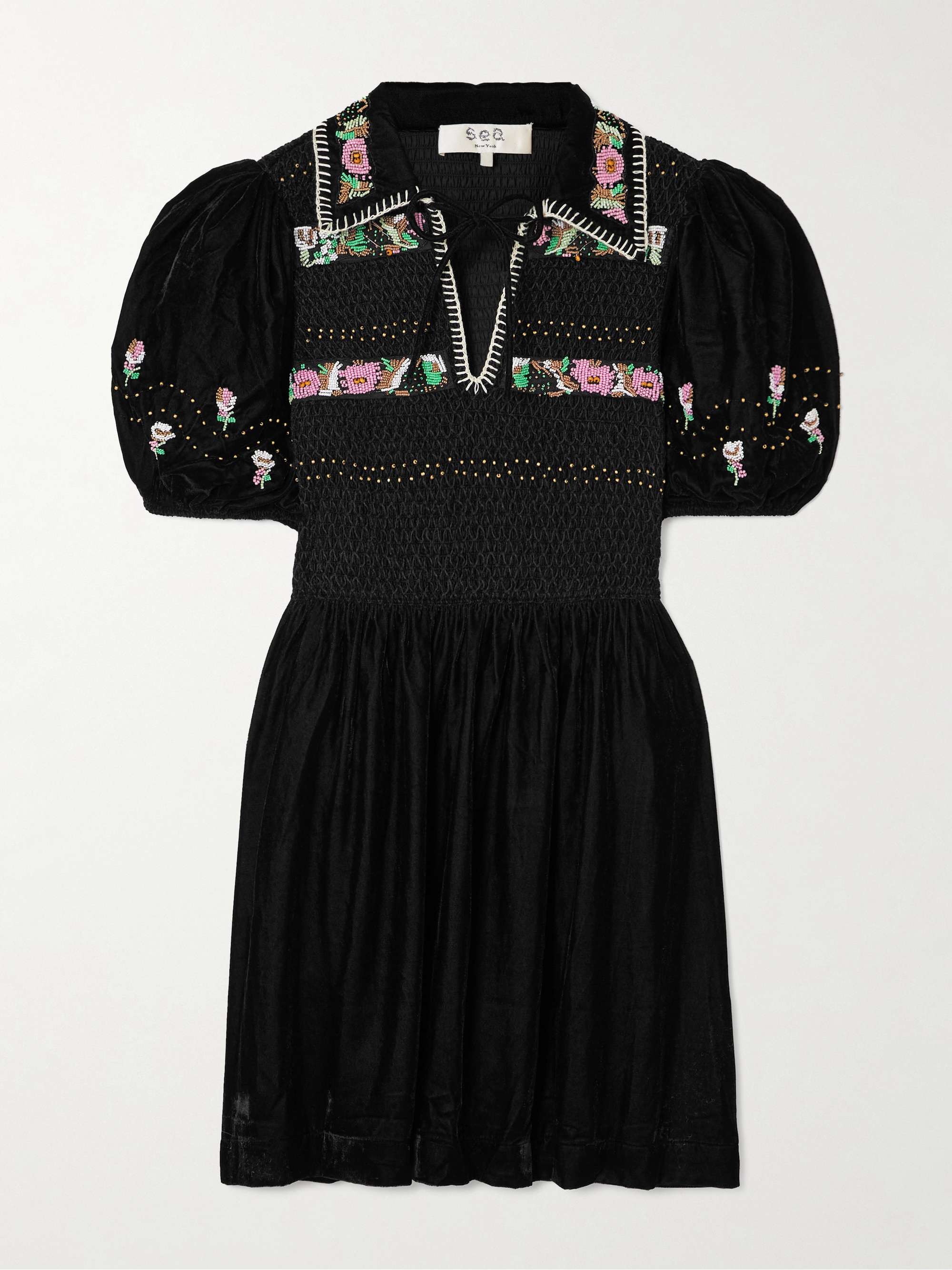 Brynn embellished smocked velvet mini dress view
