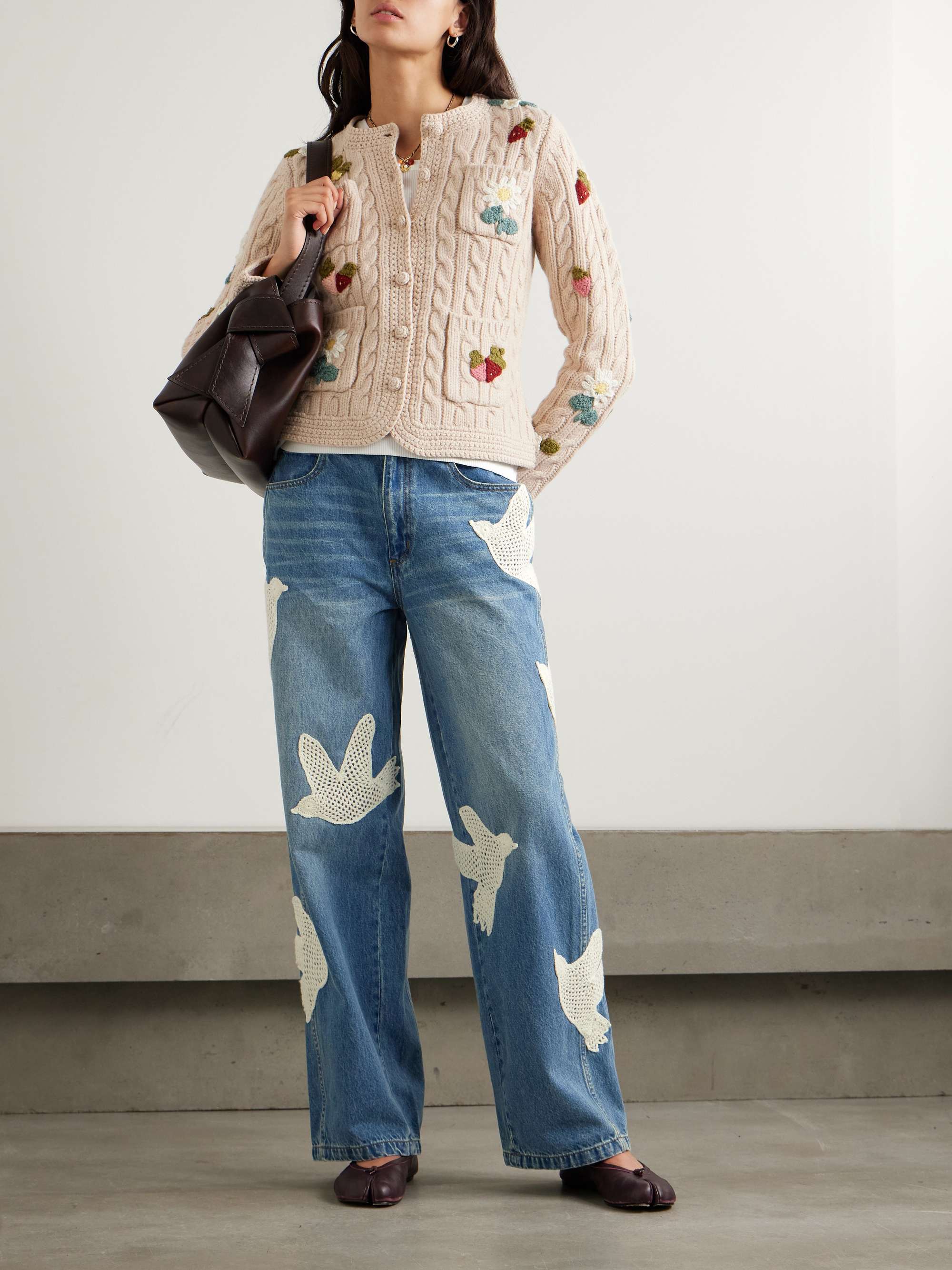 Payton crochet-trimmed high-rise wide-leg jeans view