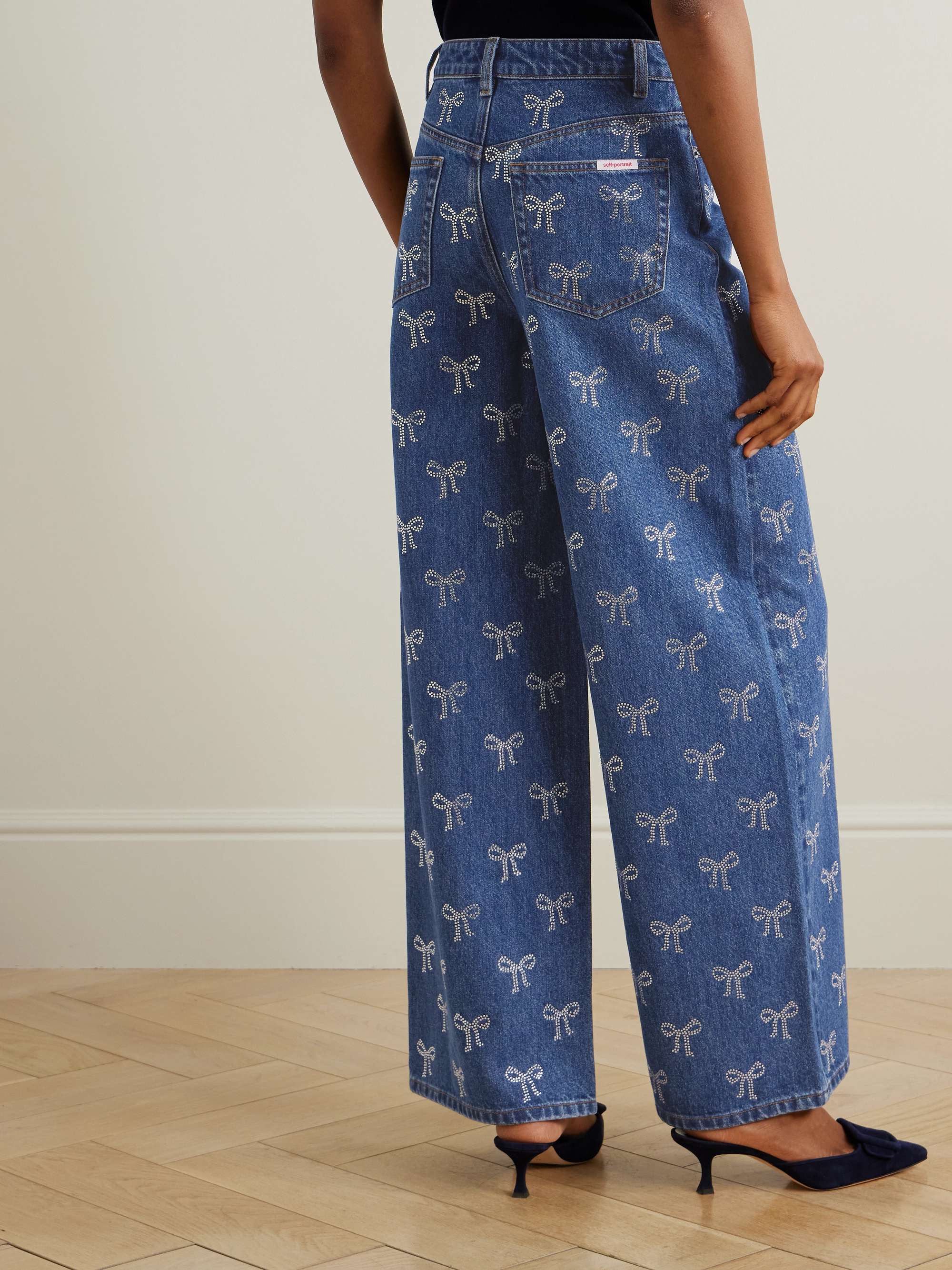 Crystal-embellished high-rise wide-leg jeans view