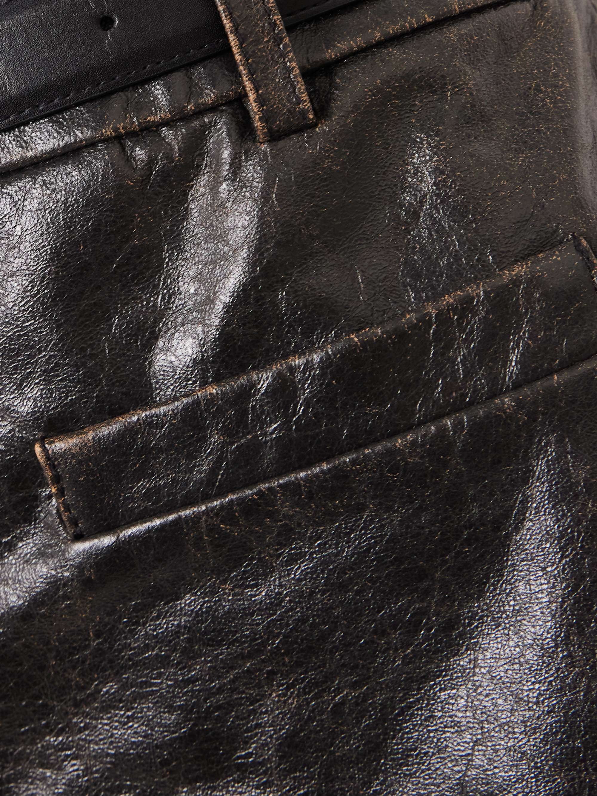 Belted distressed leather mini skirt view