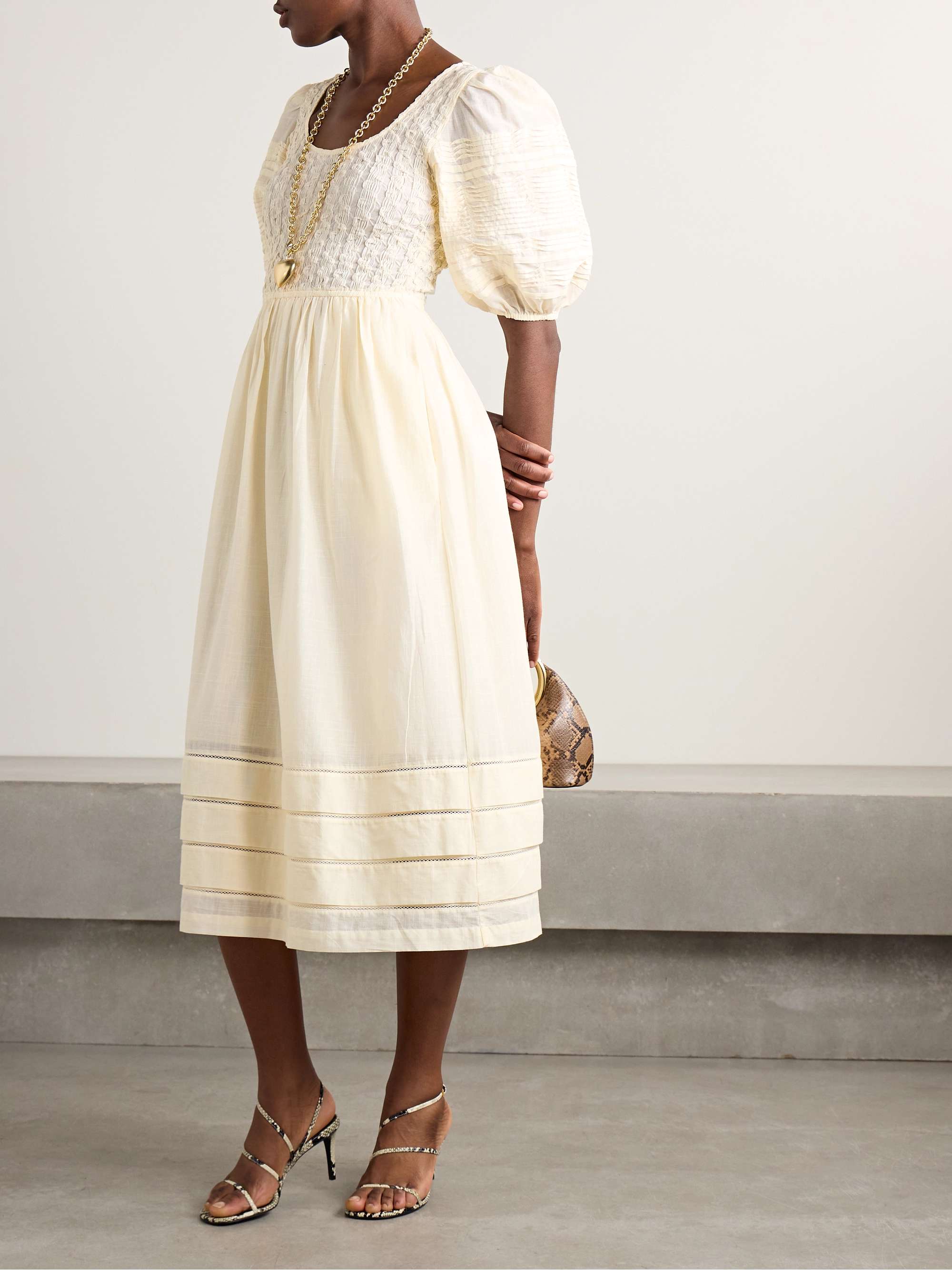 Myra shirred cotton-voile midi dress view