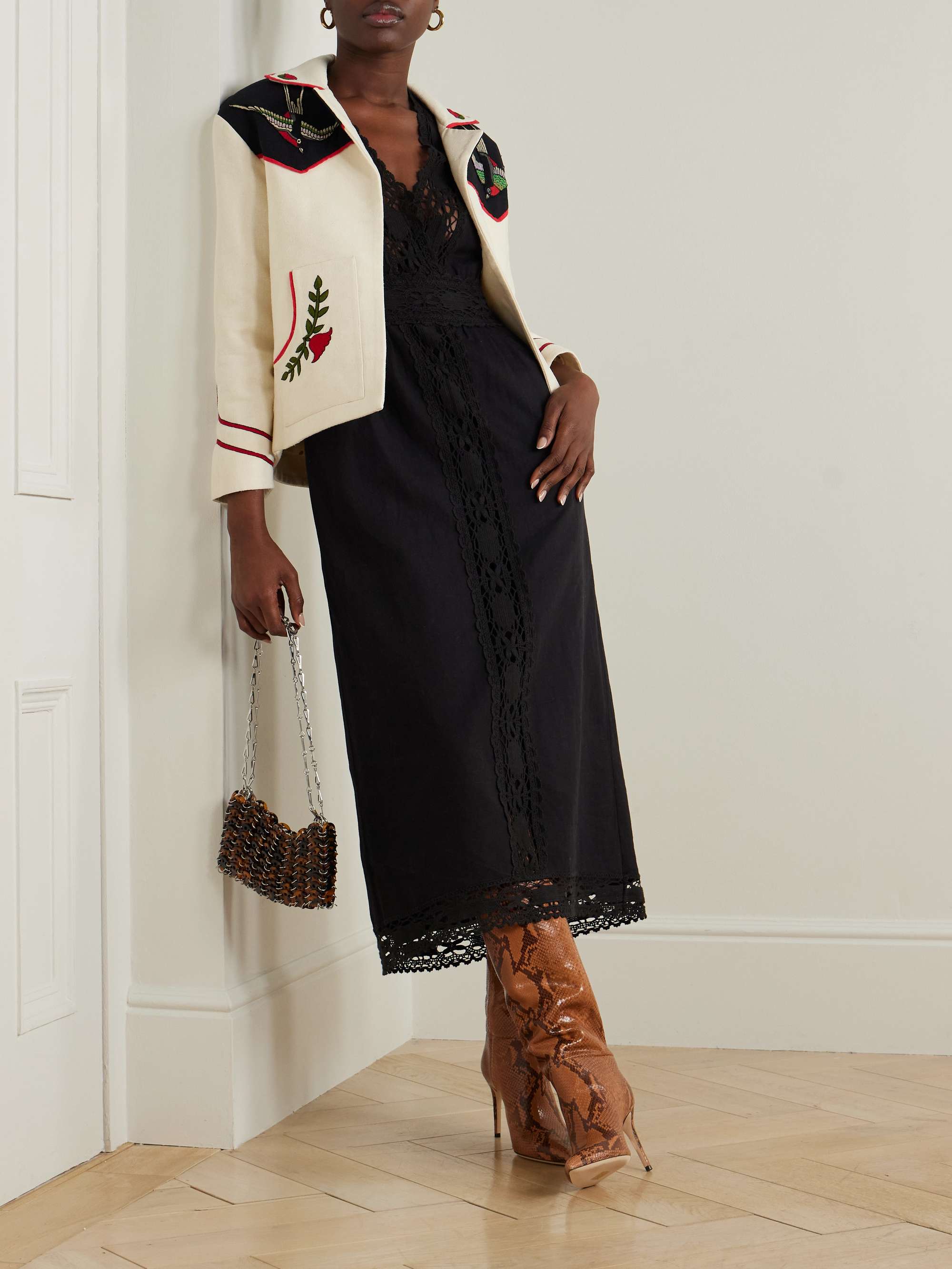 Veona lace-trimmed linen and cotton-blend midi dress view