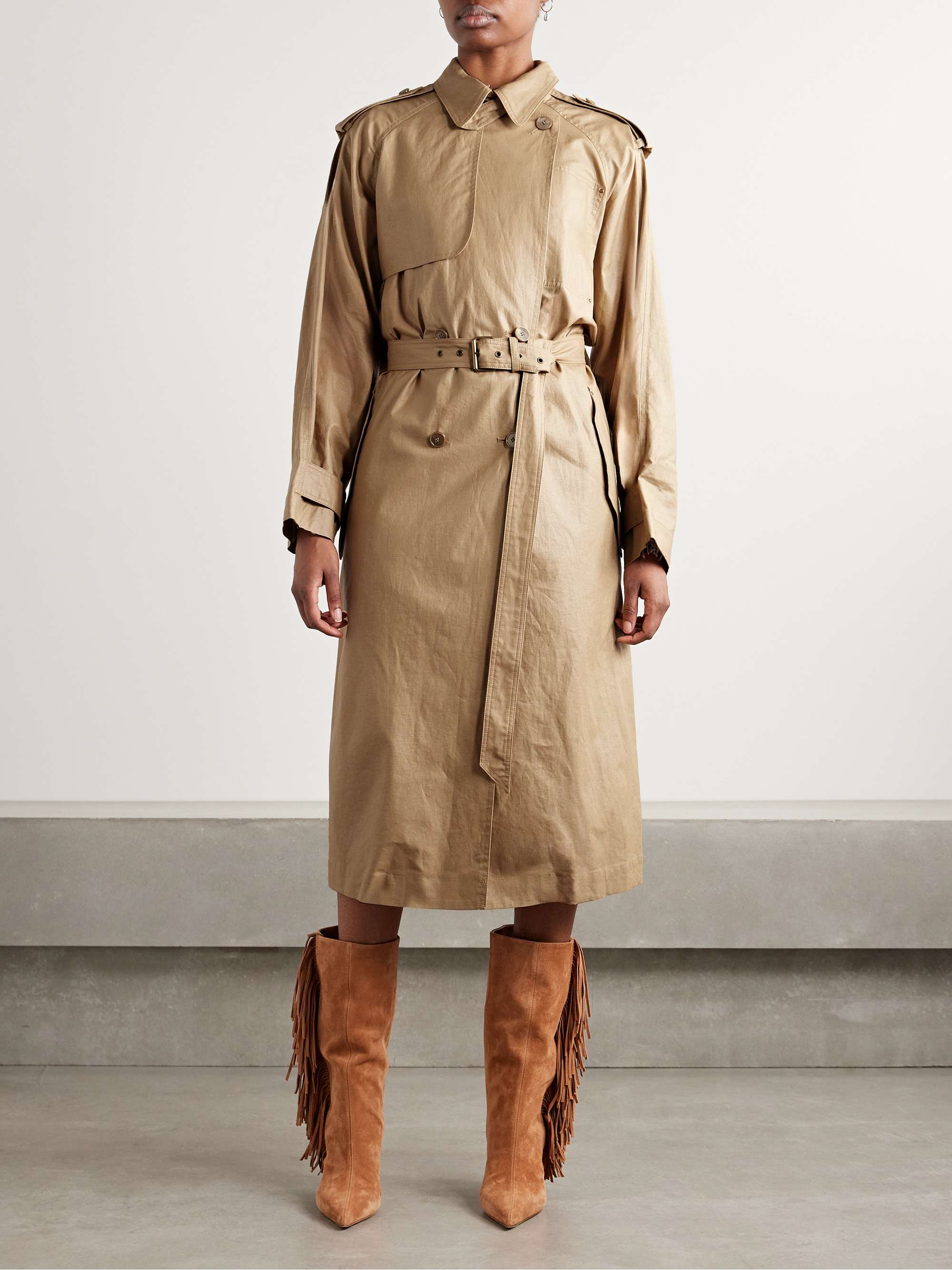 Freanne belted double-breasted linen-blend trench coat view