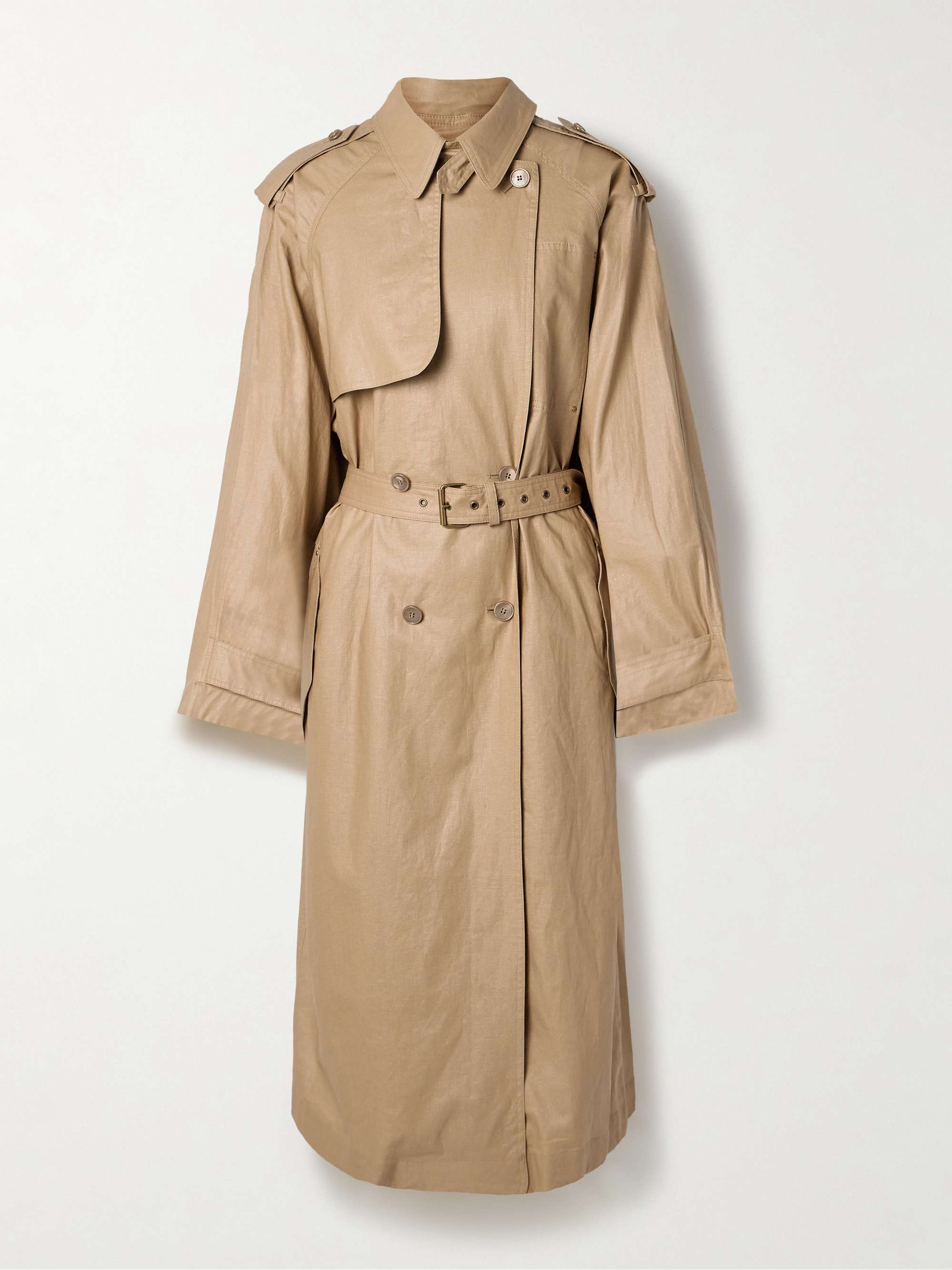 Freanne belted double-breasted linen-blend trench coat view