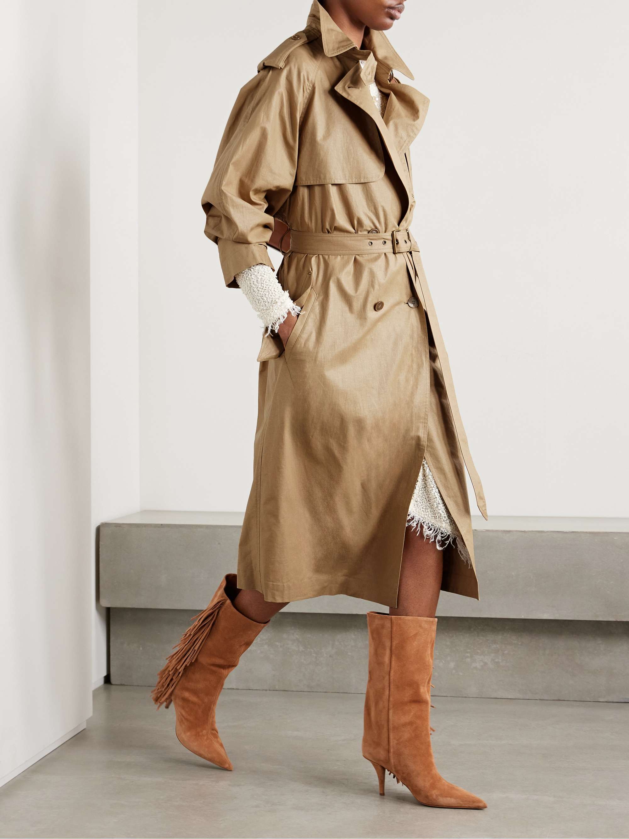 Freanne belted double-breasted linen-blend trench coat view