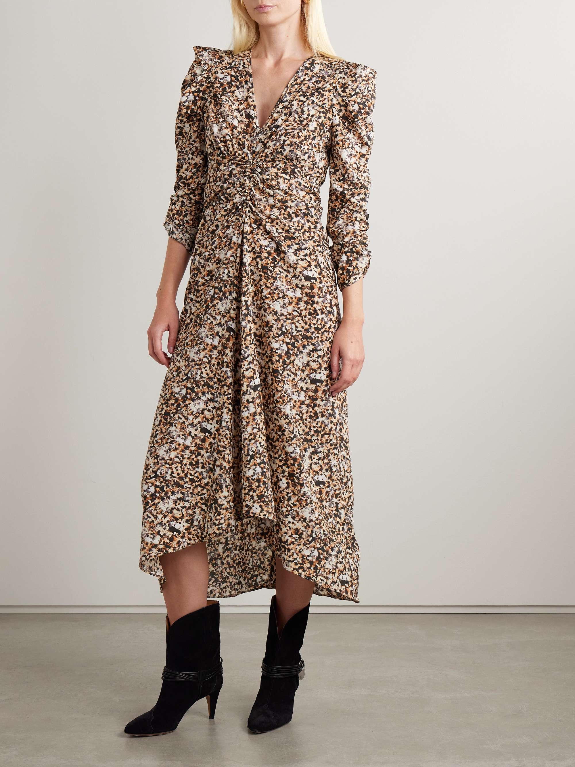 Albini gathered printed silk-blend midi dress view