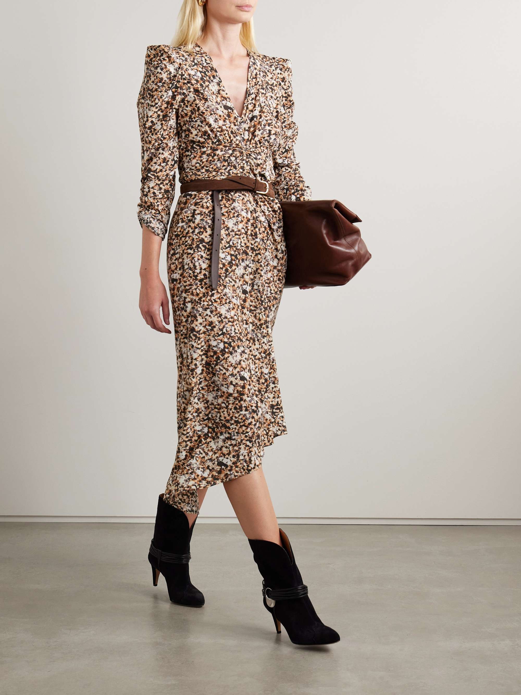 Albini gathered printed silk-blend midi dress view