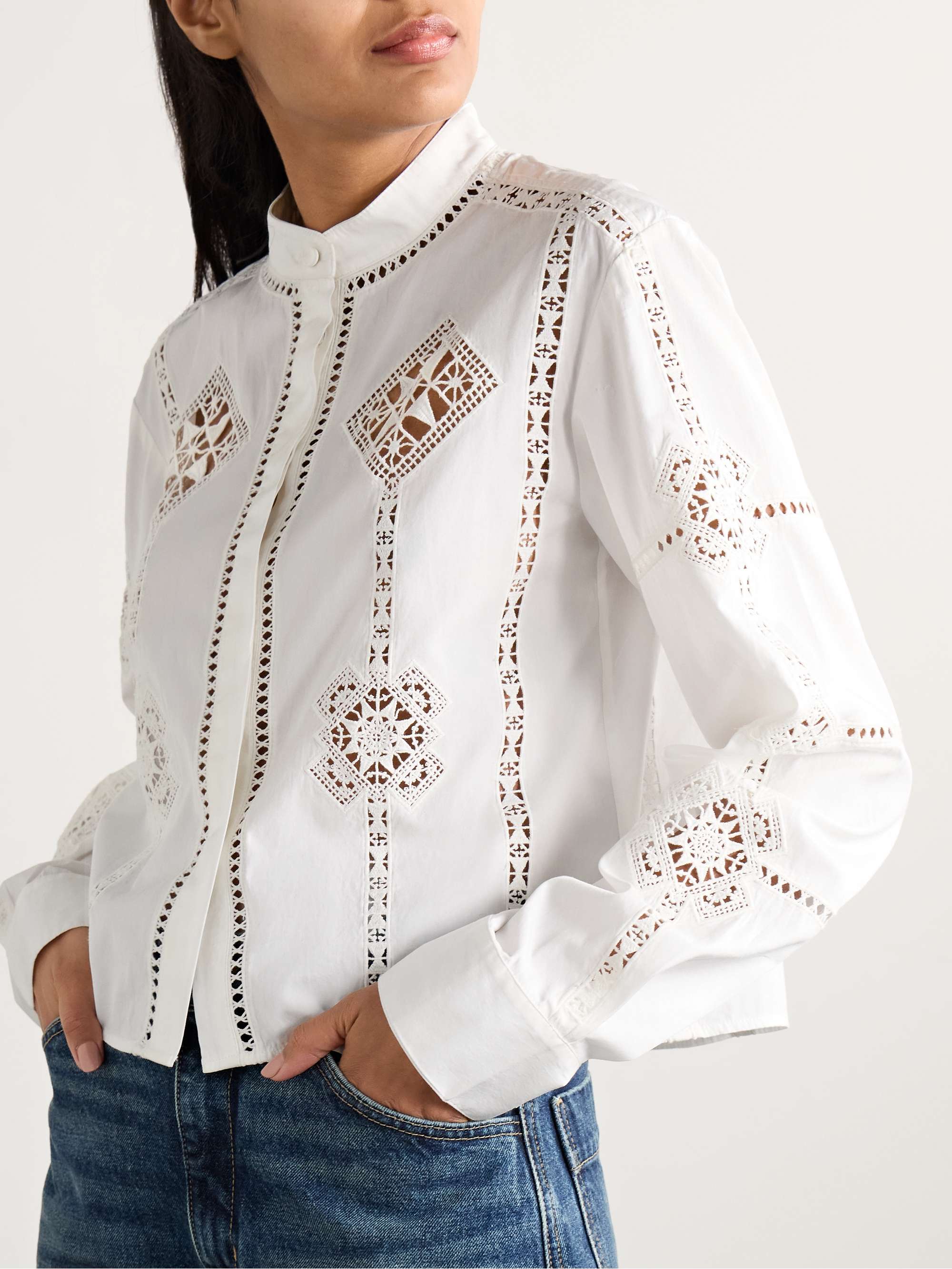Serena crochet-trimmed cotton-poplin shirt view